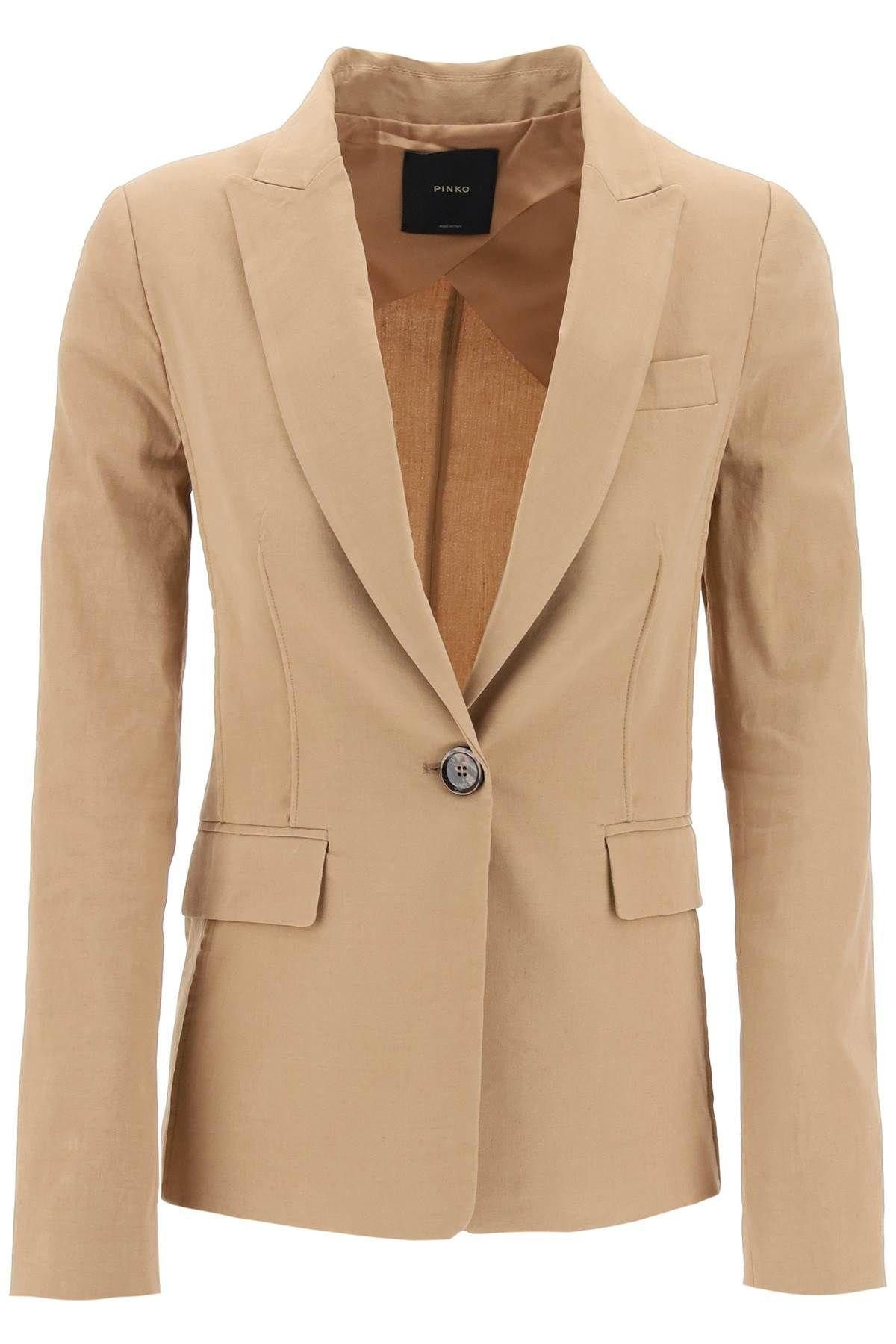 image of Pinko Linen-Blend Single-Breasted Blazer Size Eu 44 For Women in Brown