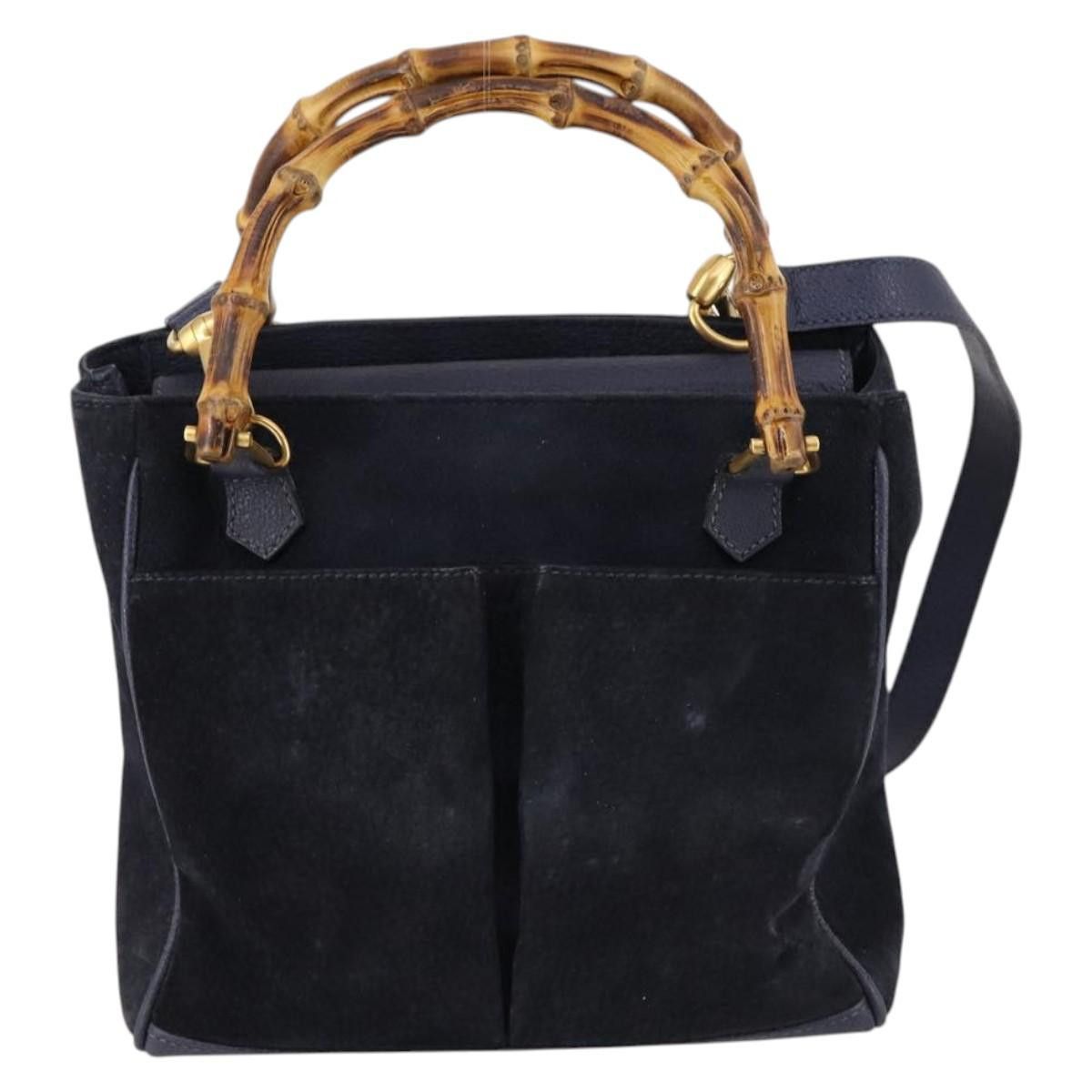 Gucci GUCCI Bamboo Hand Bag Suede Navy Gold 000 2214 000 2214 Size ONE SIZE - 2 Thumbnail