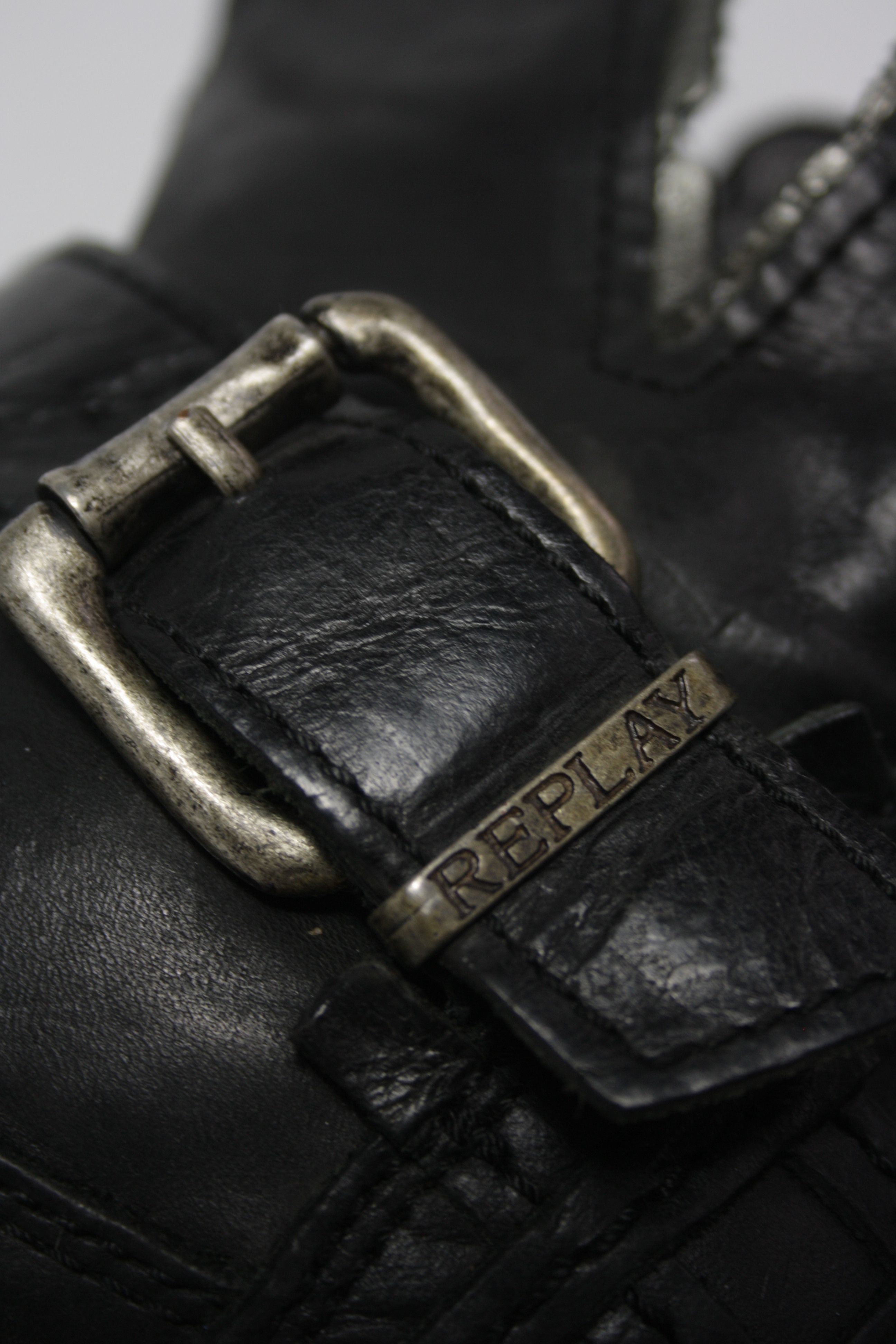 Replay × Vintage Replay Y2K Leather Buckle Strap Zip Ankle Boots Shoes Size US 7 / IT 37 - 4 Thumbnail