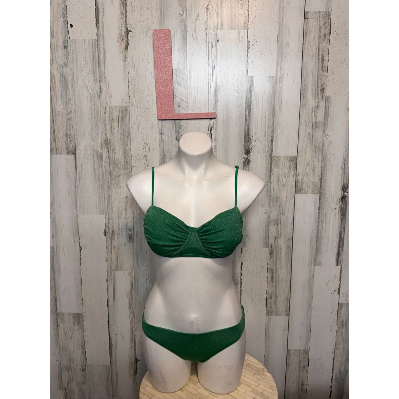 Other Green Sparkle 3-Piece Bikini Set Women’s Size L | Ruched Top + Bottoms + Sarong Cover Up Swimwear Size ONE SIZE - 5 Thumbnail