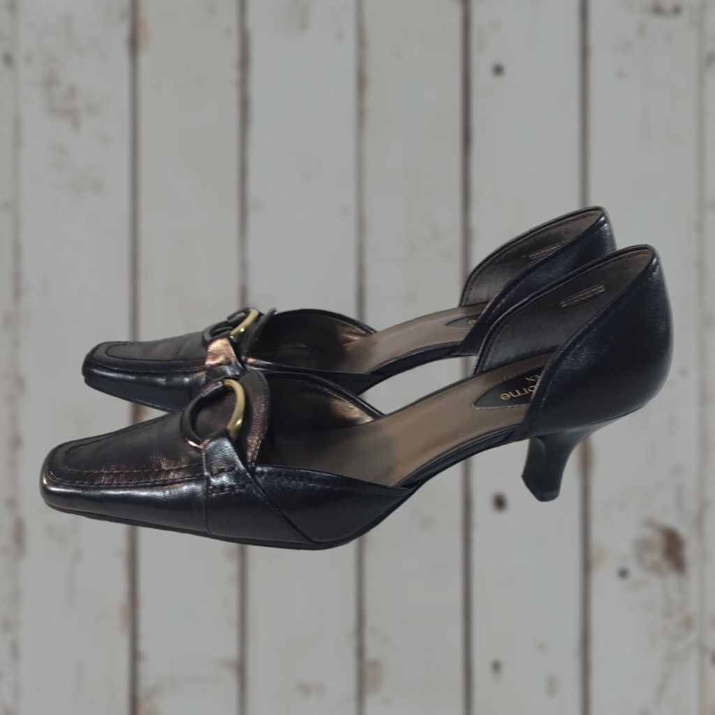 Liz Claiborne Liz Claiborne Flex Black Leather D'Orsay Heels Womens Size 7.5M Square Toe Slip On Size US 8 / IT 38 - 1 Thumbnail