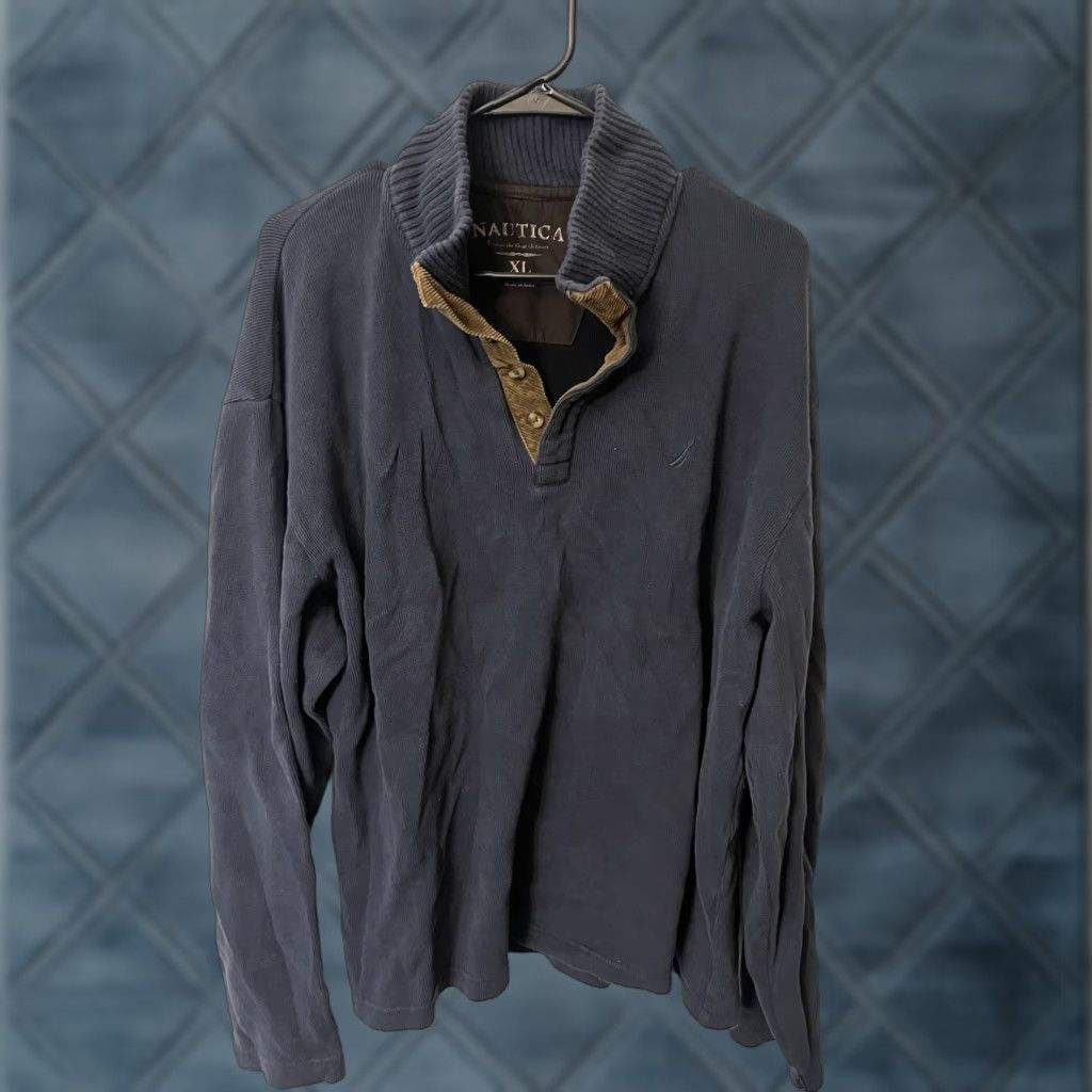 Nautica Nautica Men’s Blue 1/4 Button Long Sleeve 100% Cotton Pullover Sweater XL Size US XL / EU 56 / 4 - 1 Thumbnail