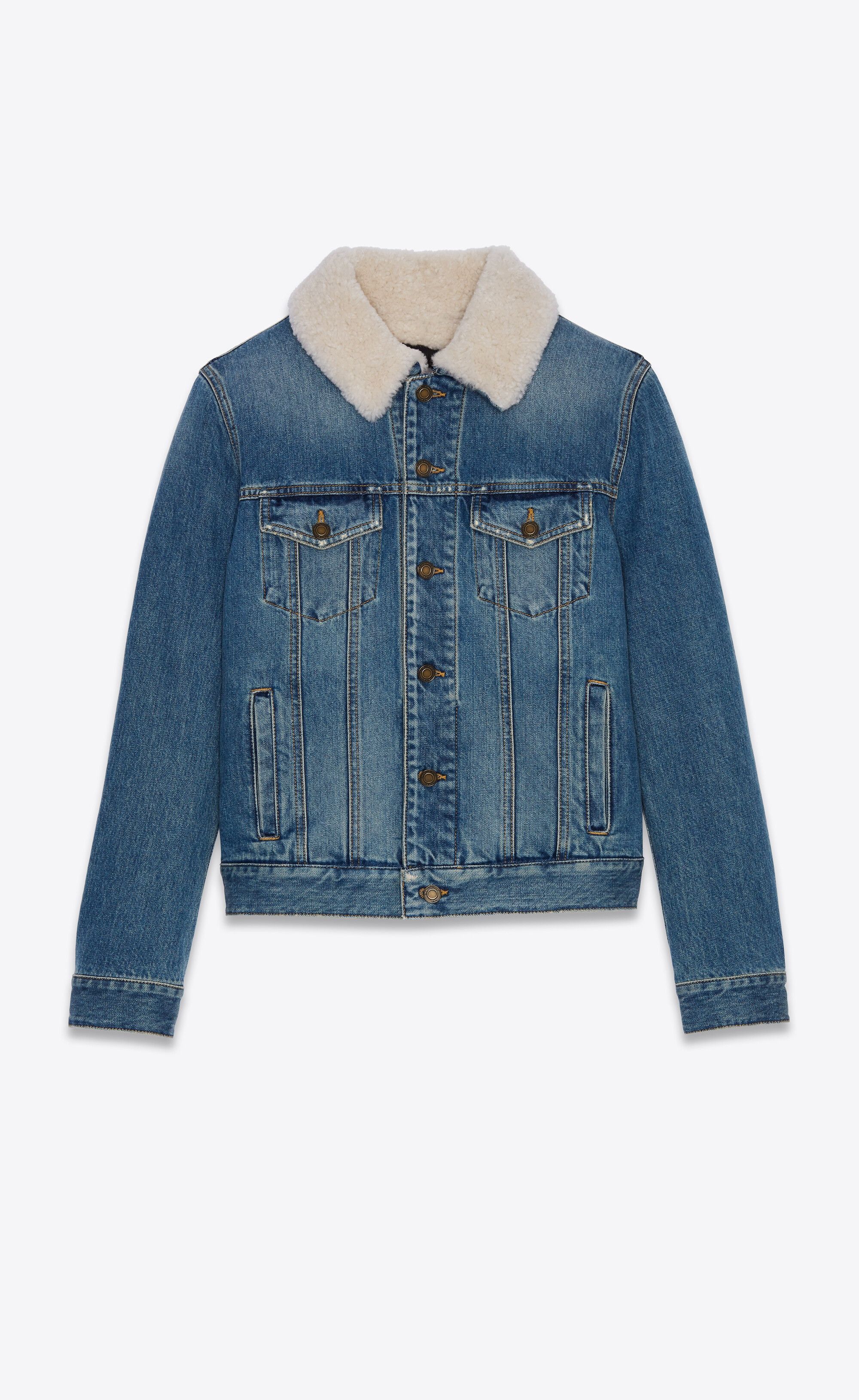 o1bcso1str0125 Jacket With Shearling Collar in Blue Denim Jackets