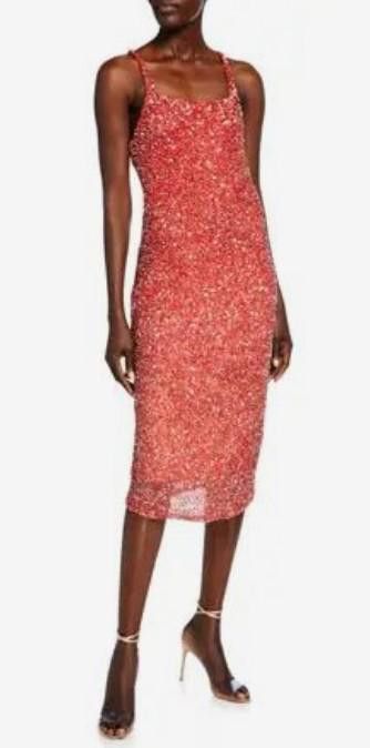image of Packer Shoes NWT (2) Sage Beaded Ombre Cluster Midi Slip Dress, Sz8 in Orange, Women's (Size Medium