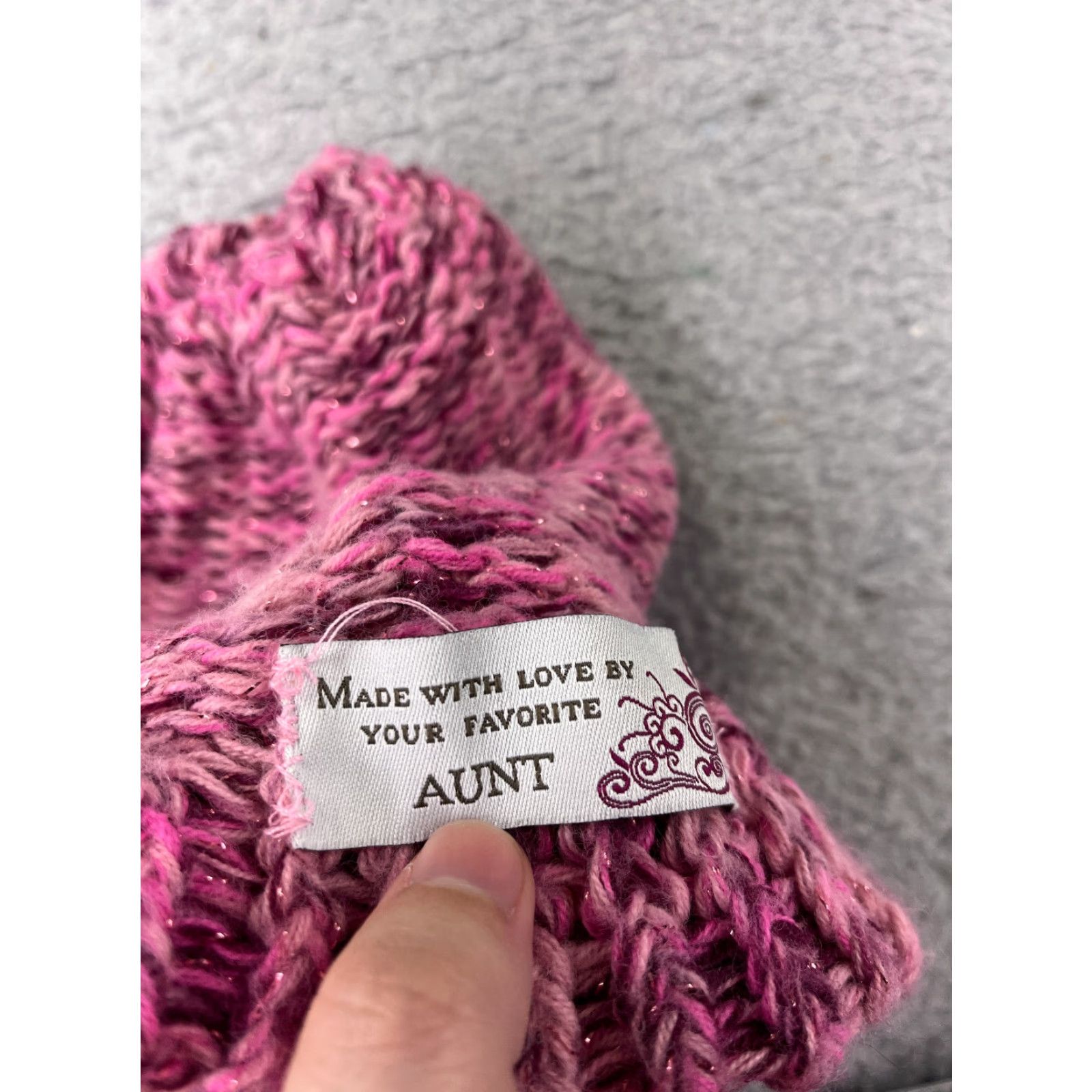 Vintage Made With Love By Your Favorite Aunt Beanie Womens One Size Pink Knit Handmade Size ONE SIZE - 7 Thumbnail