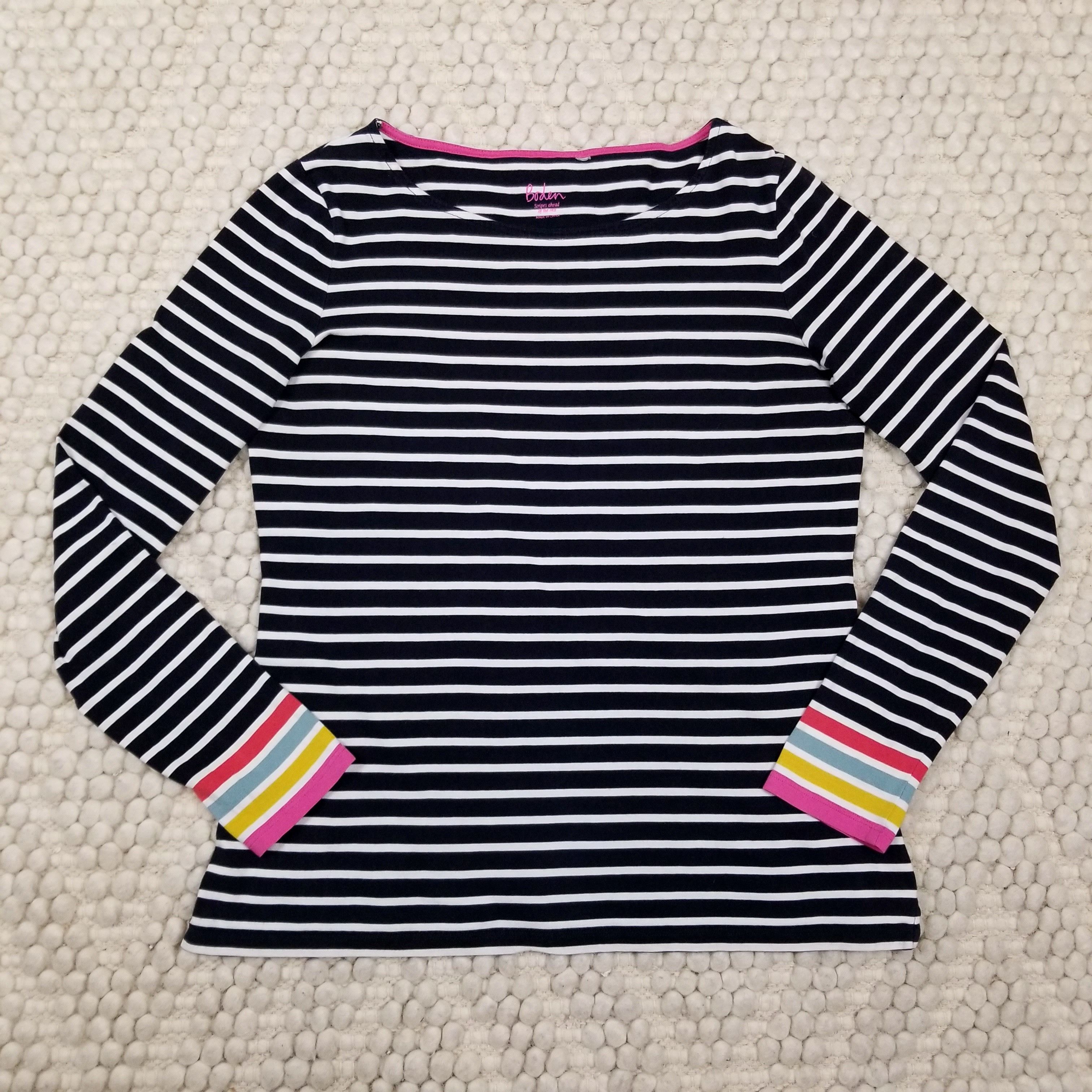 Boden Striped Long Sleeve Tee Ranbow Cuffs Size M / US 6-8 / IT 42-44 - 5 Thumbnail