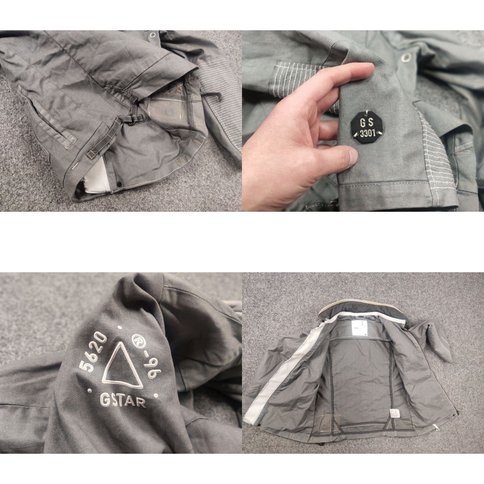 G-Star VINTAGE G Star Raw Gunner Logo Zip Pocket Waxed Gray Cotton Biker Jacket M Women Gray Waxed Logo Pockets 90s Style Mens Ladies Size M / US 6-8 / IT 42-44 - 9 Thumbnail