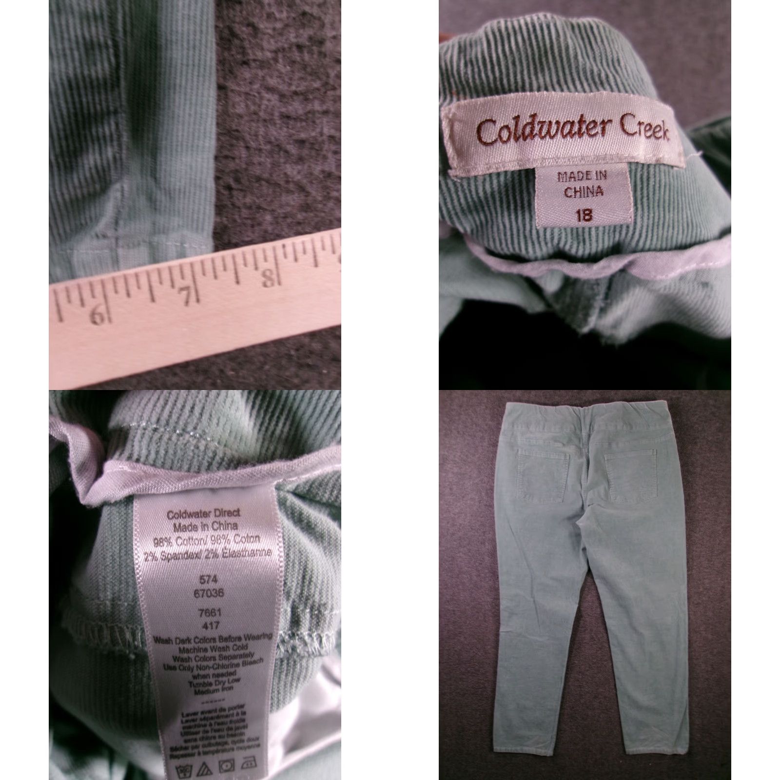 Coldwater Creek Coldwater Creek Pants Women 18 Green Corduroy Pull On Straight Leg Stretch Size 40" / US 18 - 8 Thumbnail