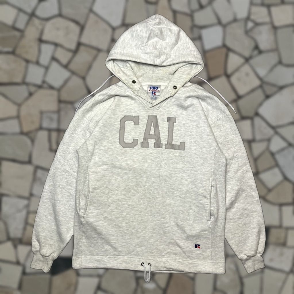 VINTAGE Russell Athletic Hoodie Pullover L Gray Cotton Fleece Embroidery 90s Sports Classic Mens