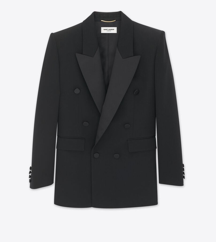 Saint Laurent Paris o1s1wg111124 Tuxedo Jacket In Grain De Poudre in Black Size S / US 4 / IT 40 - 1 Thumbnail