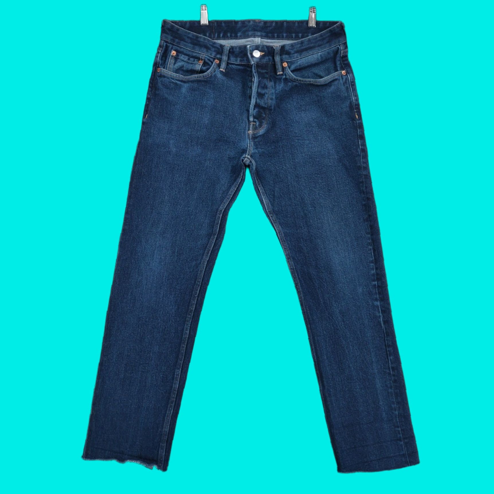 Buck Mason Ford Standard Jeans Men's 33x28 Dark Wash Straight Fit 5-Pocket Denim Blue USA