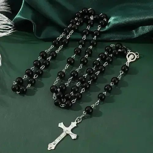 Handmade Imitation Vintage Pearl Rosary Beads Cross Pendant Jewelry Size ONE SIZE - 3 Thumbnail