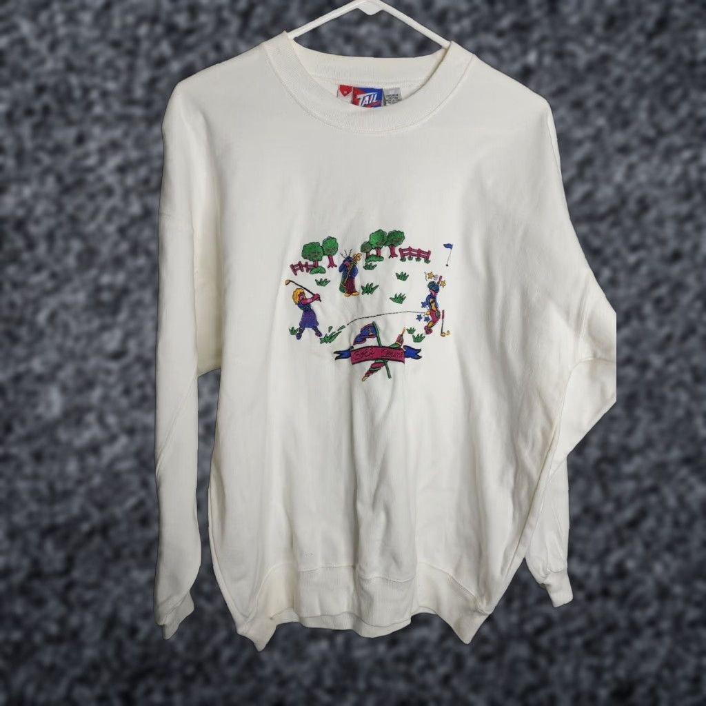 Vintage VINTAGE Tail Sweatshirt M 90s Golf Embroidered Crew Neck Long Sleeve Ivory Unisex Adults Pullover 90s Graphic Not Applicable Size US M / EU 48-50 / 2 - 1 Thumbnail