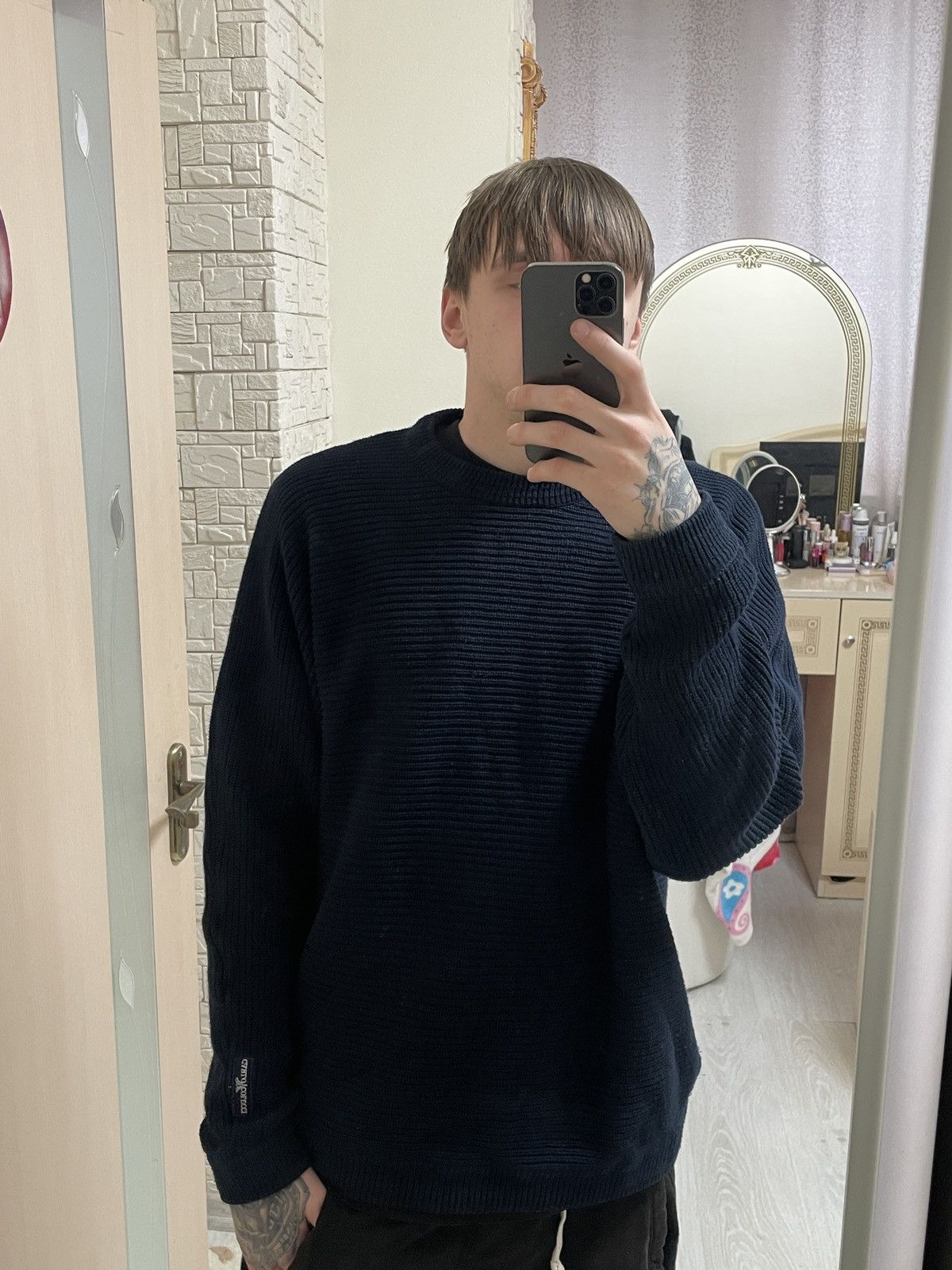 Carlo Colucci Vintage 90s Carlo Colucci Navy Blue Cotton Sweater Size XL Size US XL / EU 56 / 4 - 4 Thumbnail