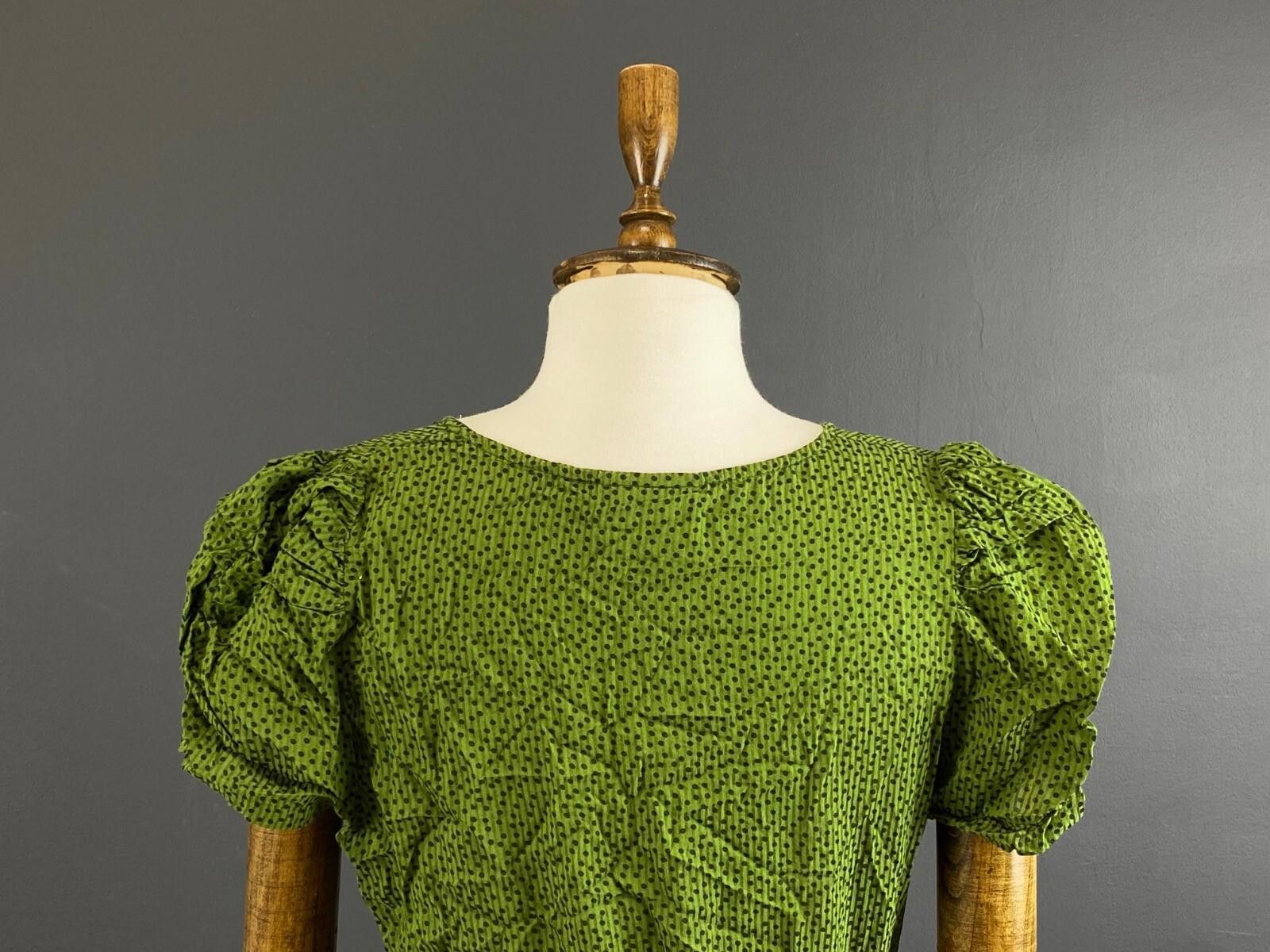 Gianni Valentino Ganni Green Dotty Short Sleeve V-Neck Peged Dress Size M Size M / US 6-8 / IT 42-44 - 8 Thumbnail