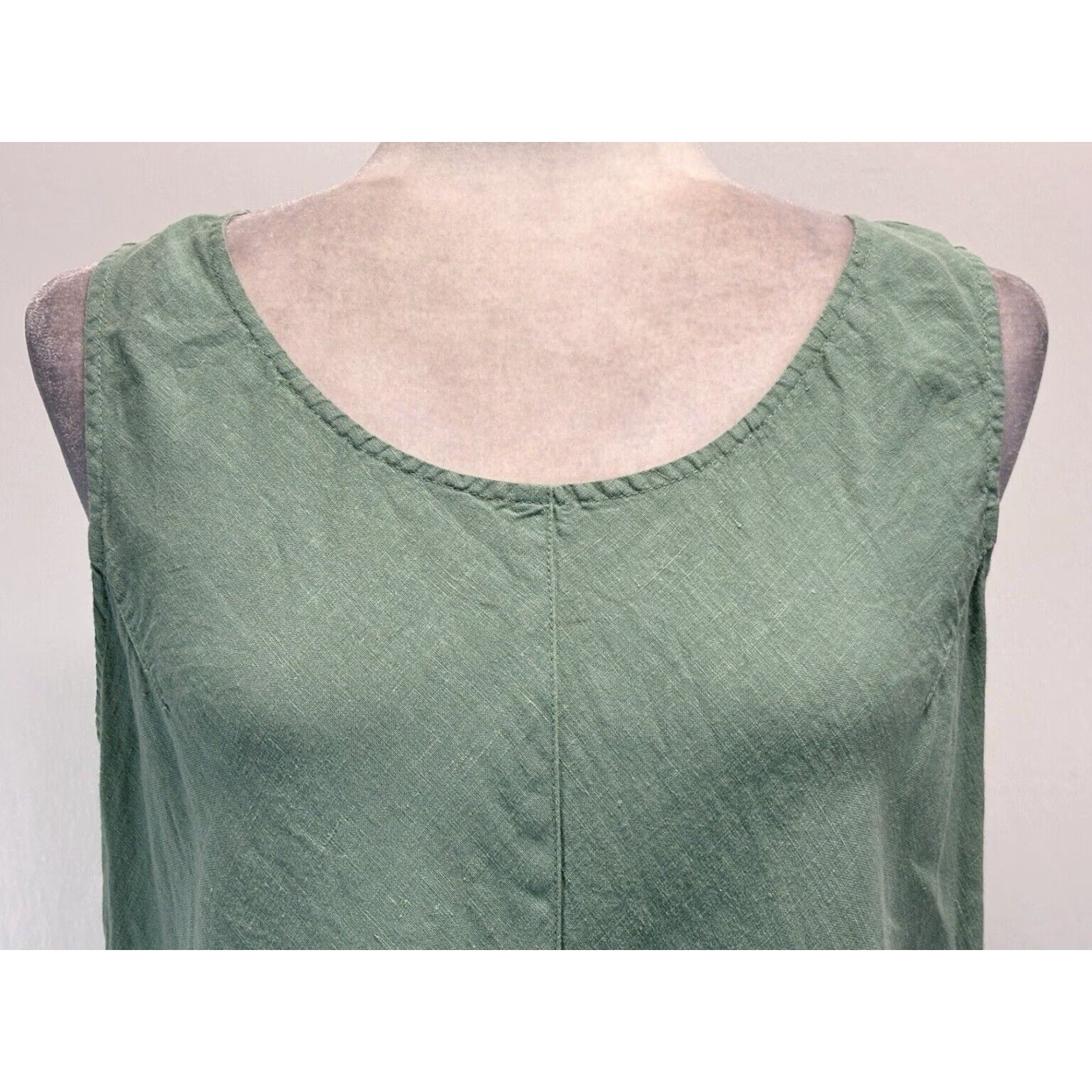 Vintage Kleen Linen A-Line Short Dress Green Sleeveless Women's Medium Beach Size 32" / US 10 / IT 46 - 5 Thumbnail