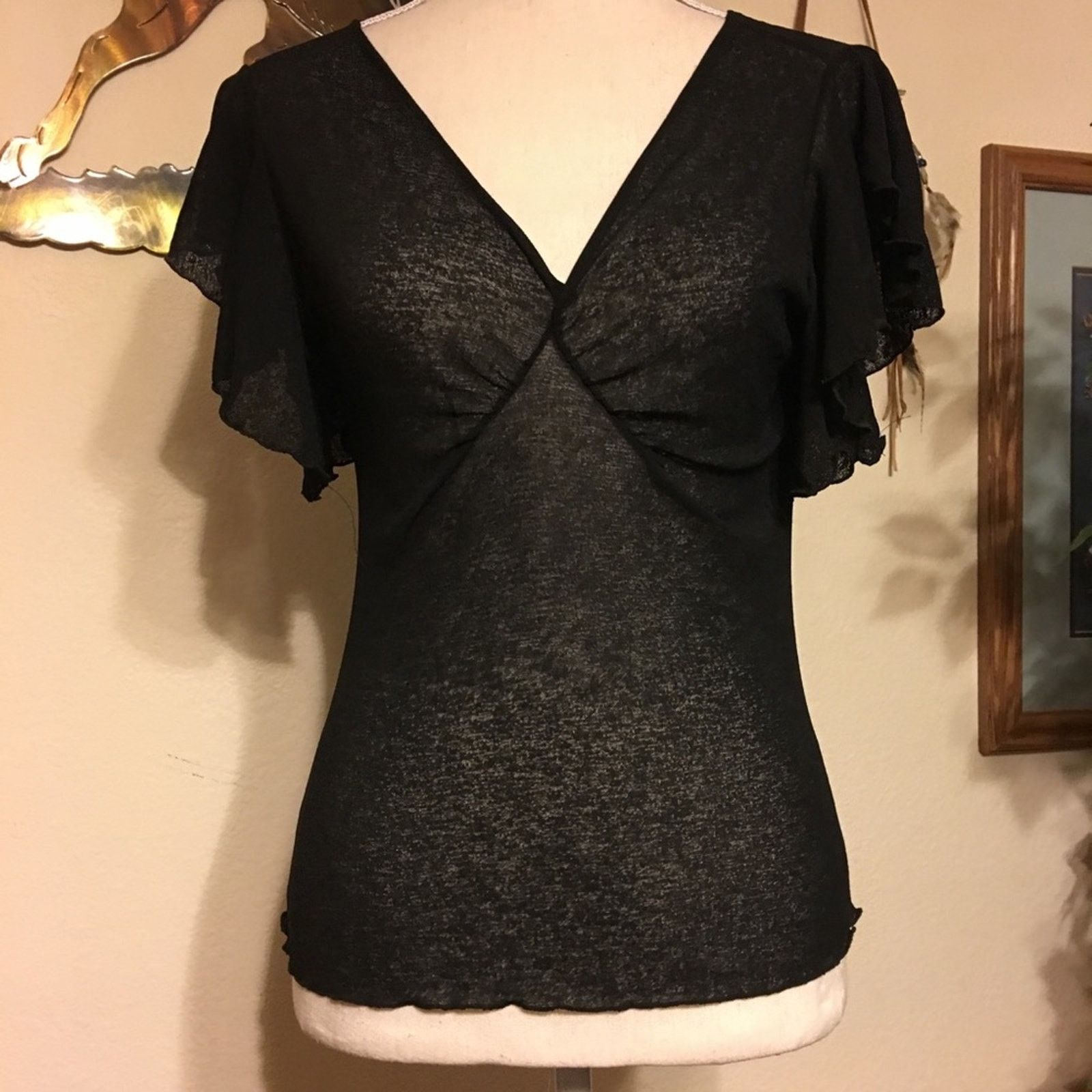 Designer Lele brand flutter sleeve top sheer stretchy NEW M Size M / US 6-8 / IT 42-44 - 1 Thumbnail