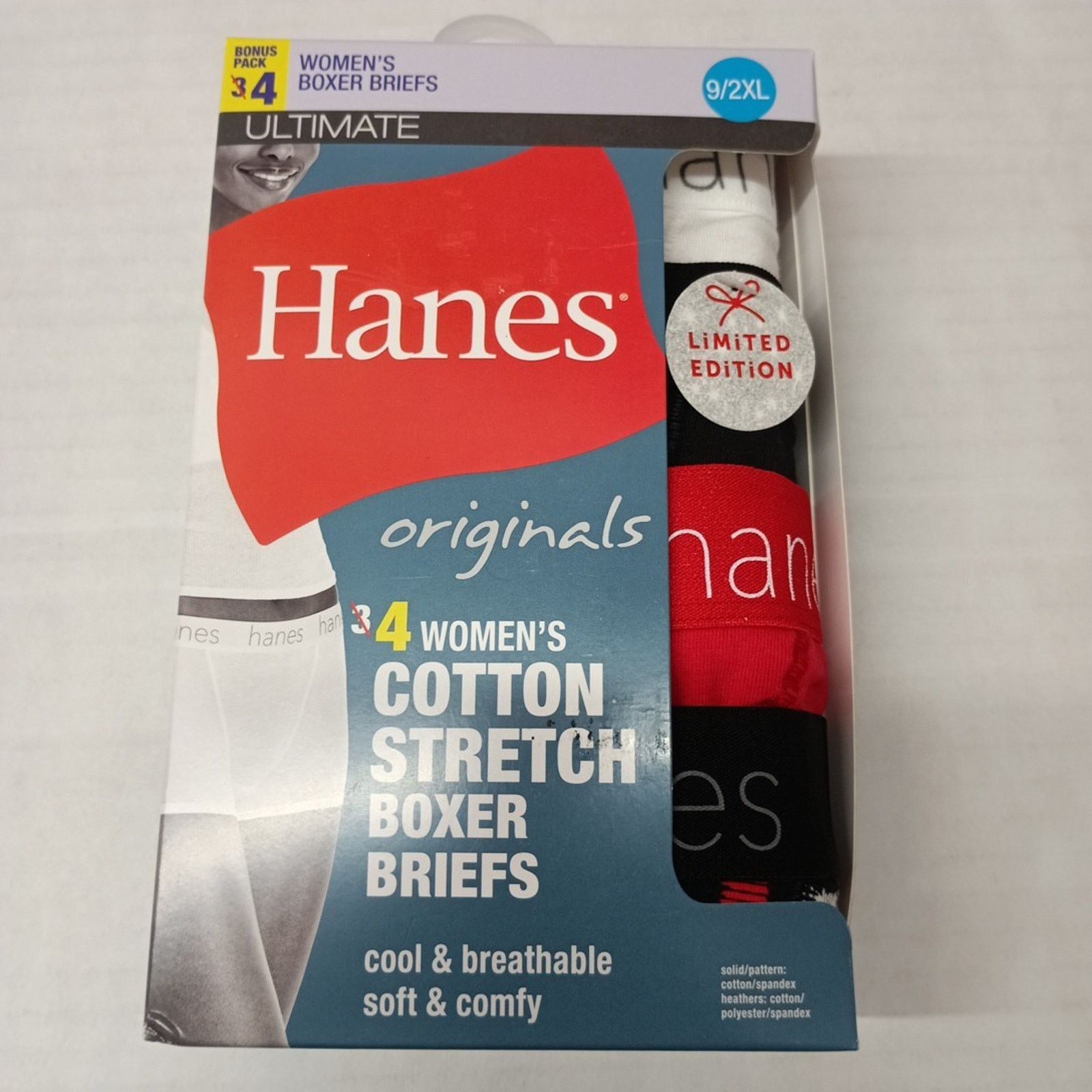 Hanes Women’s Hanes 4 Pk Cotton Stretch Boxer Briefs Size 9/2XL Size ONE SIZE - 1 Thumbnail