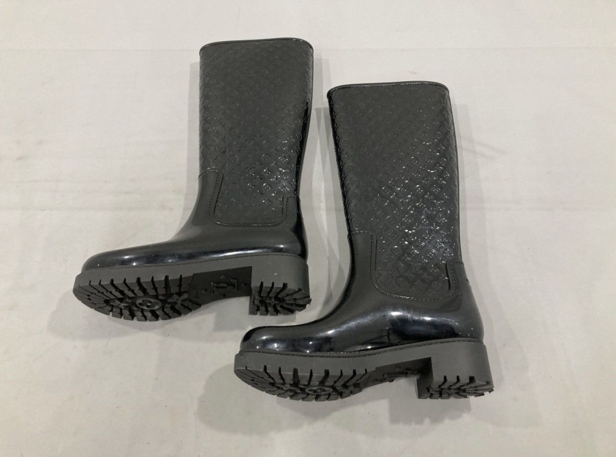 Louis Vuitton Womens Louis Vuitton Black Monogram Splash High Rain Boots Size US 5 / IT 35 - 1 Thumbnail