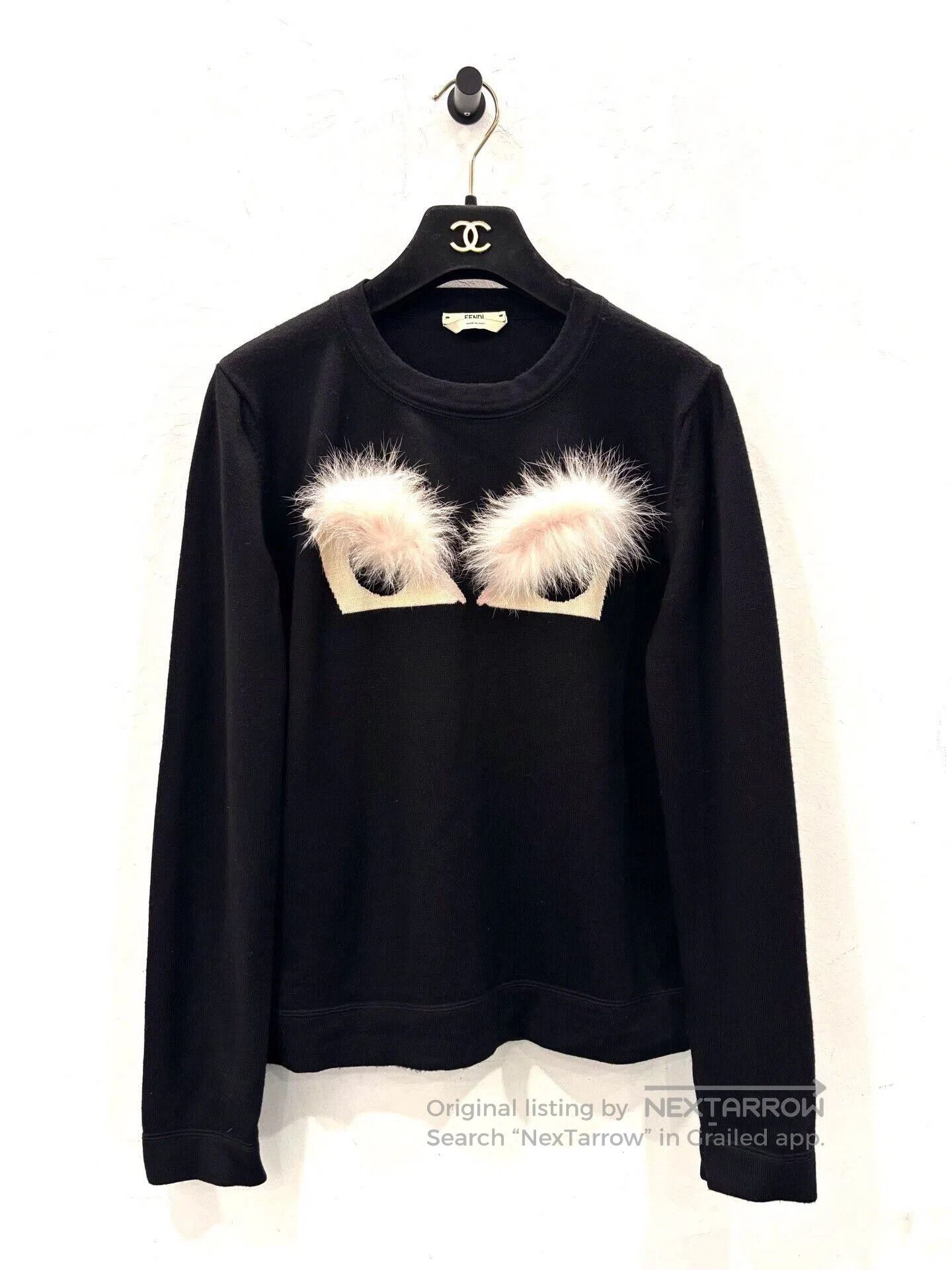Fendi Monster Fur Ball Logo Wool Sweater.