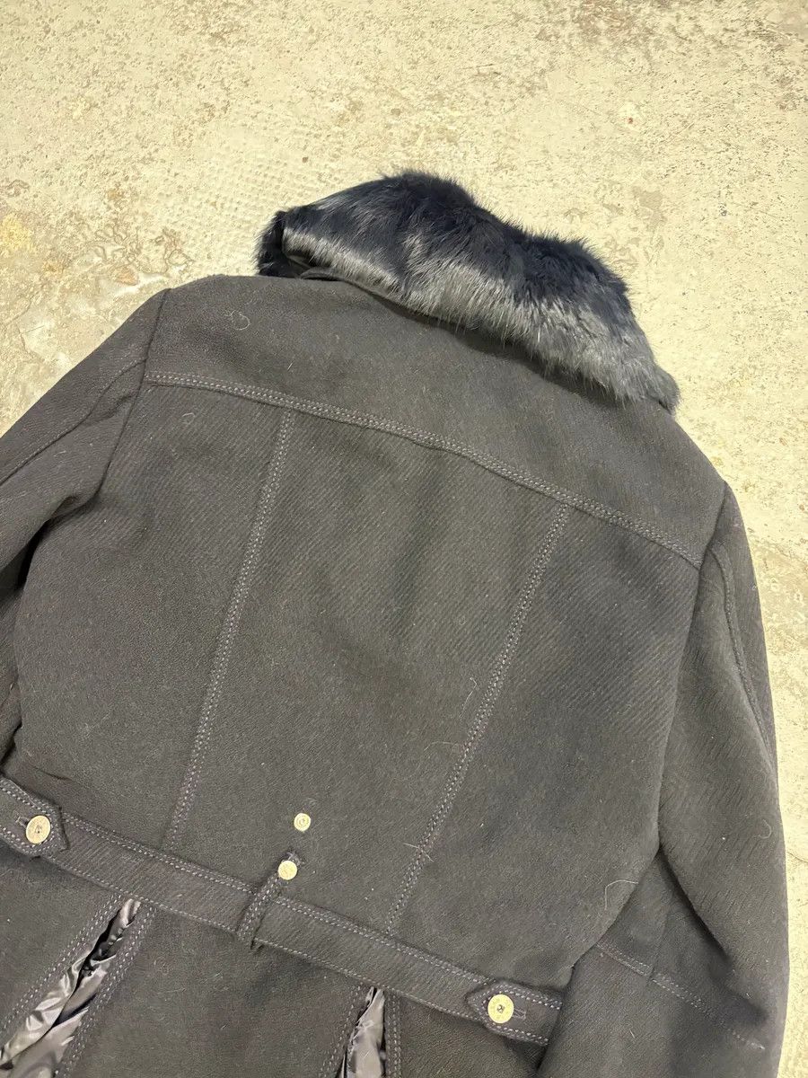 Marithe + Francois Girbaud 1990s Marithé + François Girbaud Navy Wool Quilted Fur Collar Long Coat Size M / US 6-8 / IT 42-44 - 6 Thumbnail
