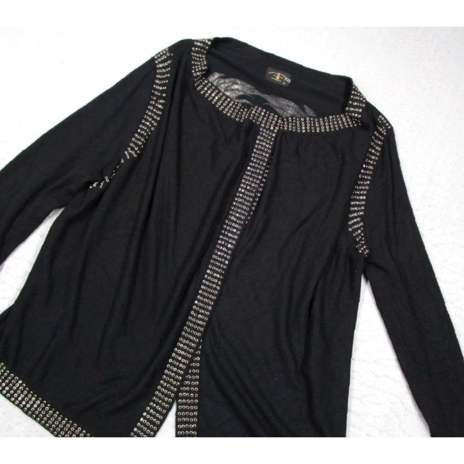 Vintage Christian Audigier Studded Cardigan Sweater Women Medium Black Long Sleeve Asymmetrical Size M / US 6-8 / IT 42-44 - 2 Thumbnail