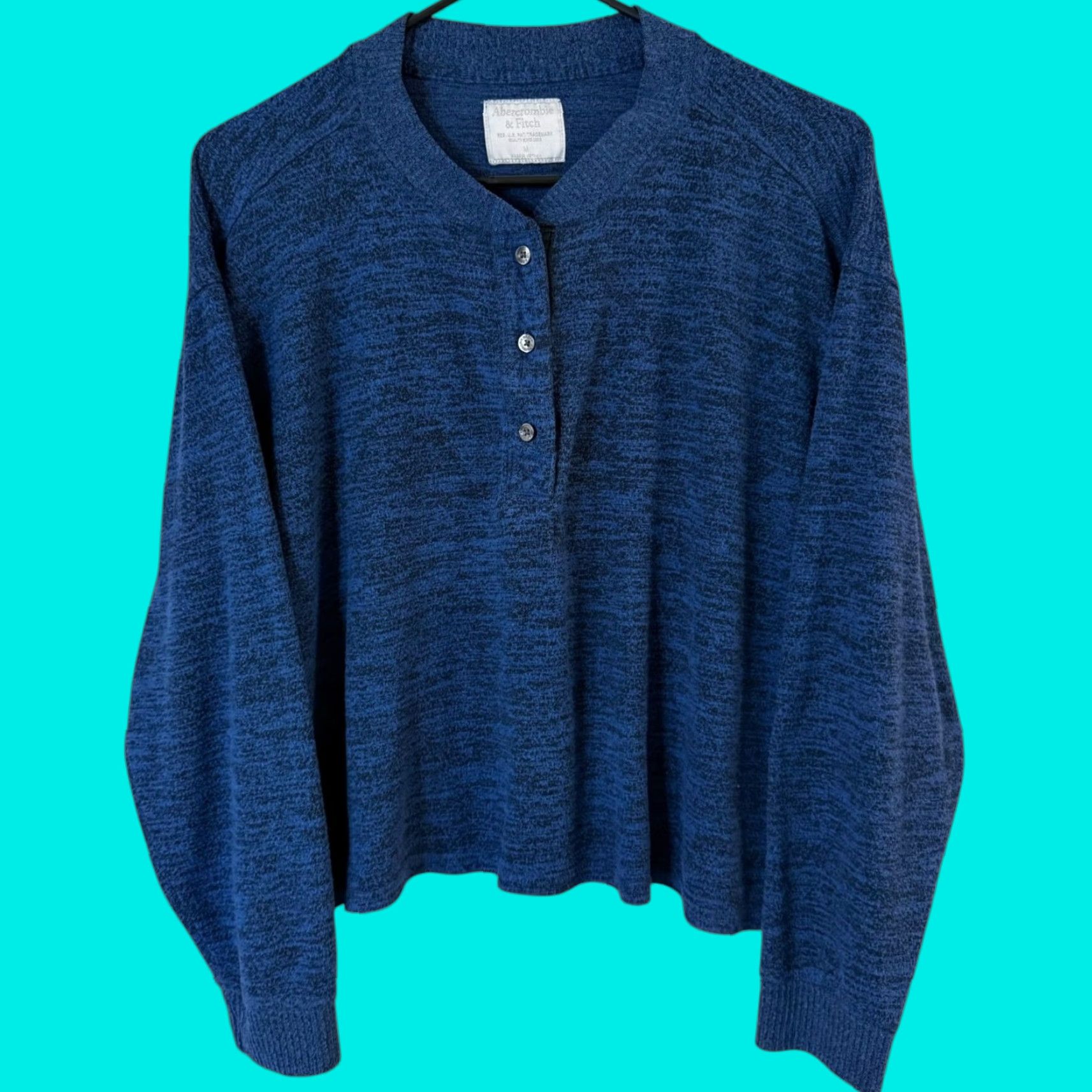 Abercrombie & Fitch Abercrombie & Fitch Henley Shirt Blue Women's M Textured Knit Long-Sleeve Size M / US 6-8 / IT 42-44 - 1 Thumbnail