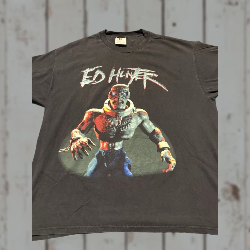 VINTAGE Winterland Iron Maiden Ed Hunter T-Shirt Welcome To Arm 1999 Size XL Gray Mens Band Shirt