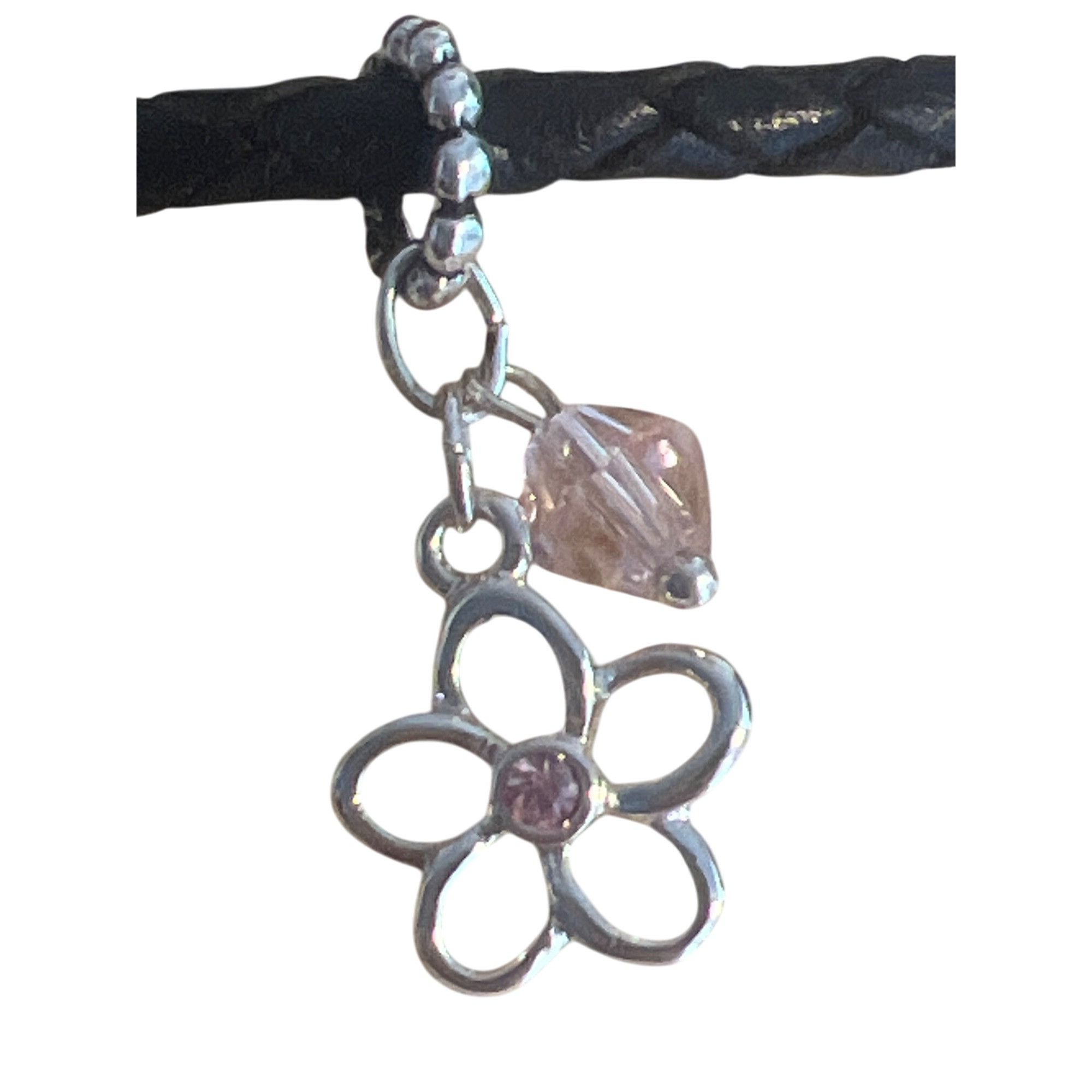 Other Davinci Black Braided Leather Bracelet Silver Plated Flower Size ONE SIZE - 2 Thumbnail