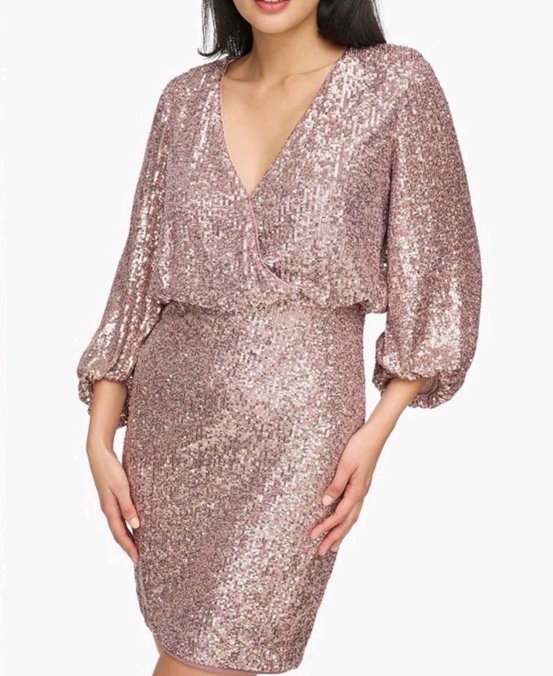 Other Eliza J Cocktail Sequin Mini Dress~ Rose Gold Balloon Sleeve Size M / US 6-8 / IT 42-44 - 2 Thumbnail