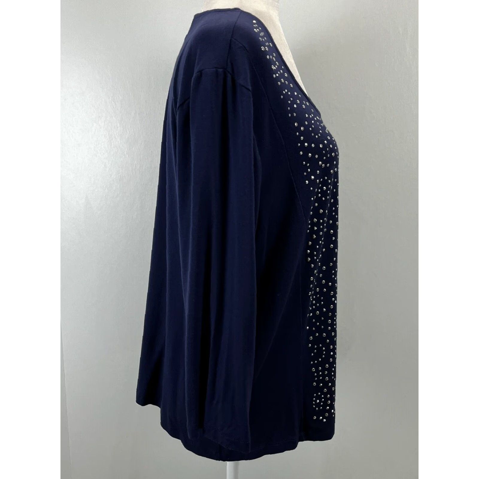 Vintage Chico's Studded Tunic Top Navy Blue Women's Casual Shirt Size 3 Size XS / US 0-2 / IT 36-38 - 4 Thumbnail