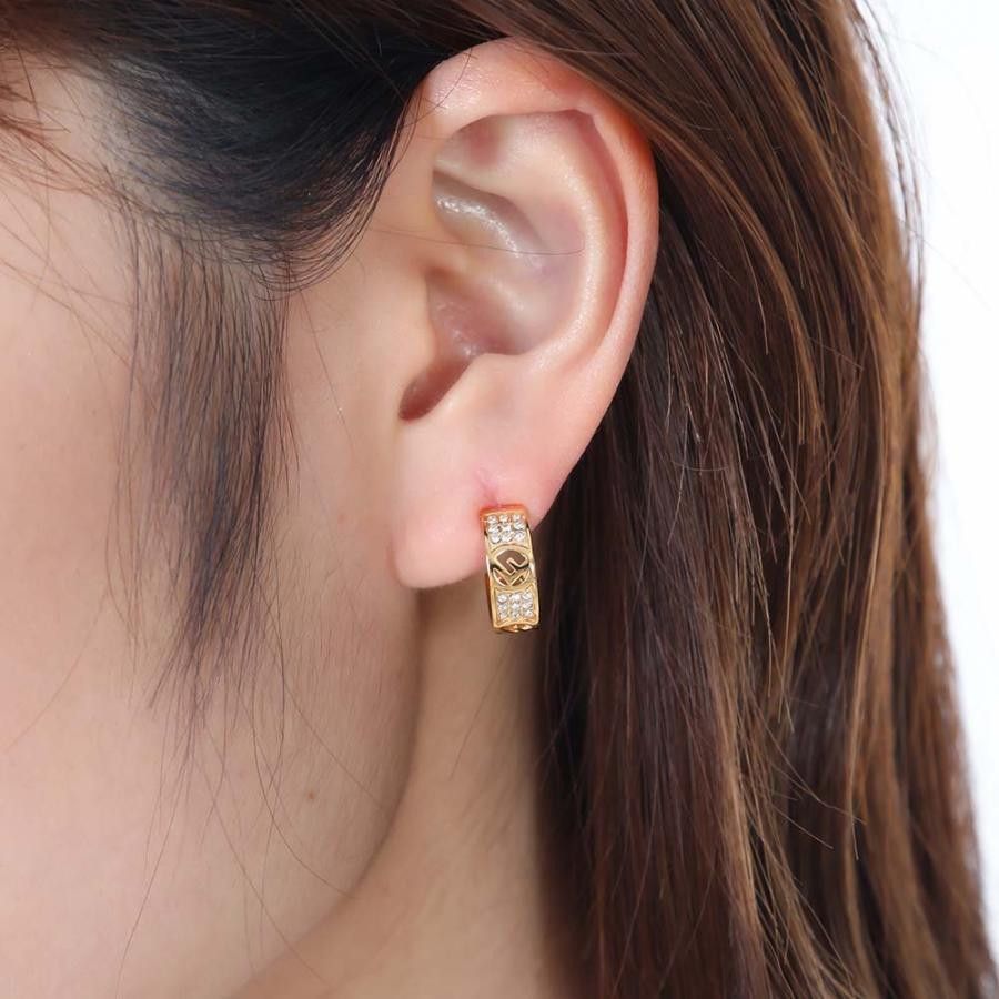 Fendi FENDI F logo metal gold tone earrings with crystals Size ONE SIZE - 10 Thumbnail
