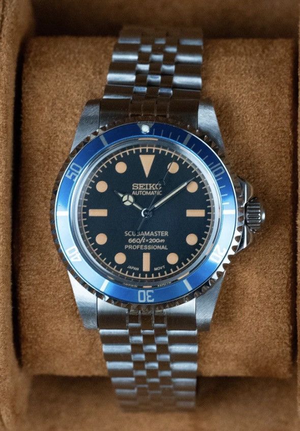 Japanese Brand Seiko Mod Submariner No Date Black Blue Bezel Jubilee Watch Size ONE SIZE - 1 Thumbnail