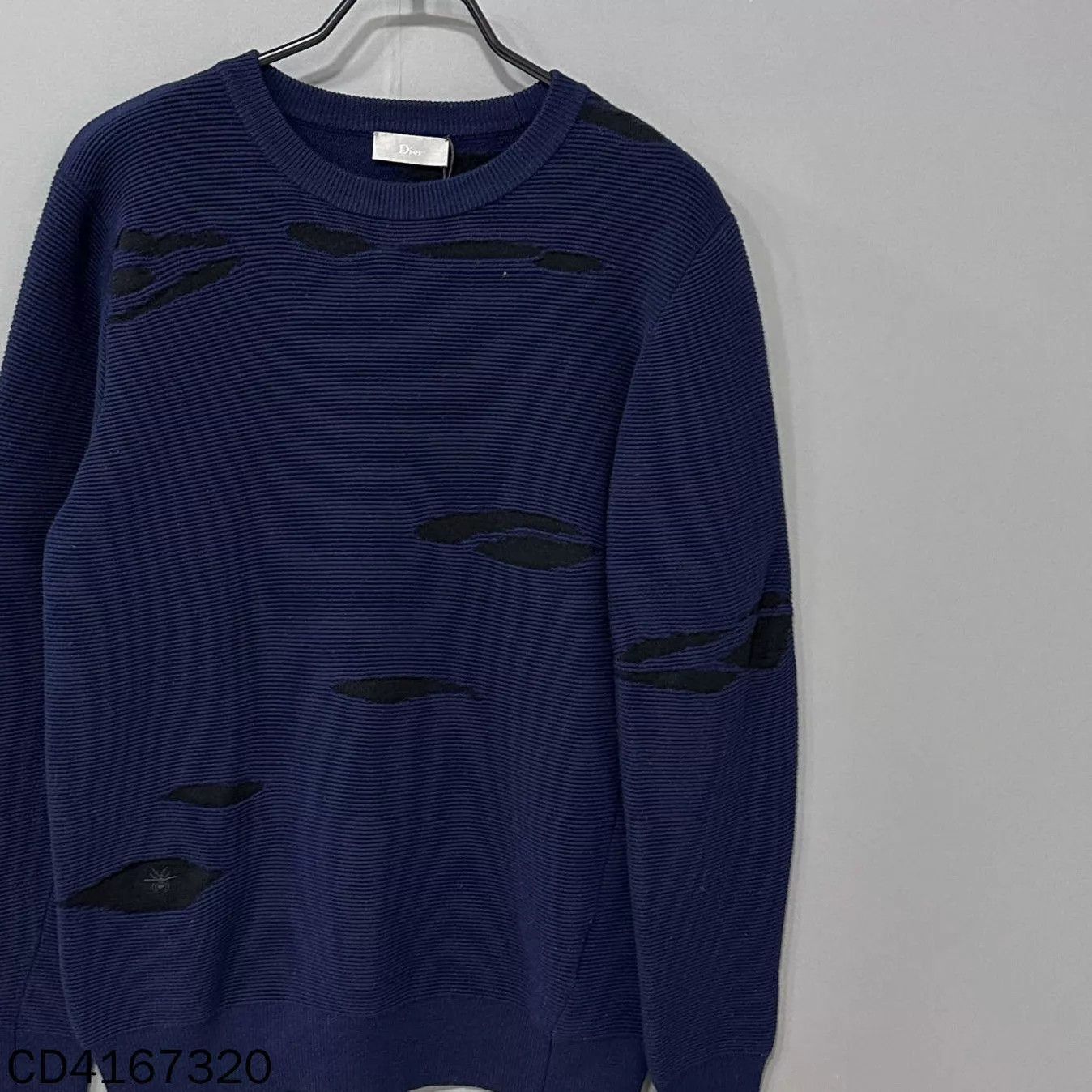 Dior Dior Navy Blue Distressed Knit Sweater XS Size US XS / EU 42 / 0 - 2 Thumbnail