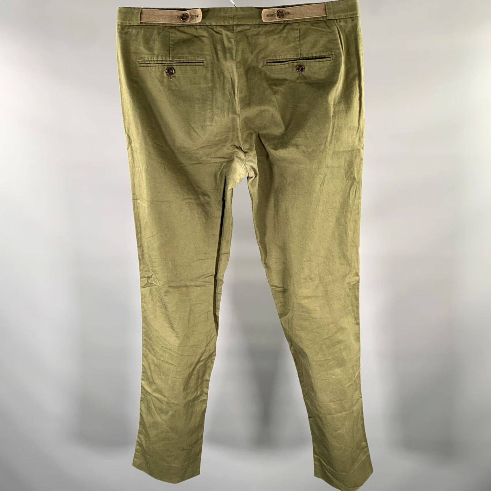 Maison Margiela MAISON MARGIELA Pants Green Olive Twill Cotton Linen Straight 36 Men Adult Inseam 32 Size US 36 / EU 52 - 3 Thumbnail