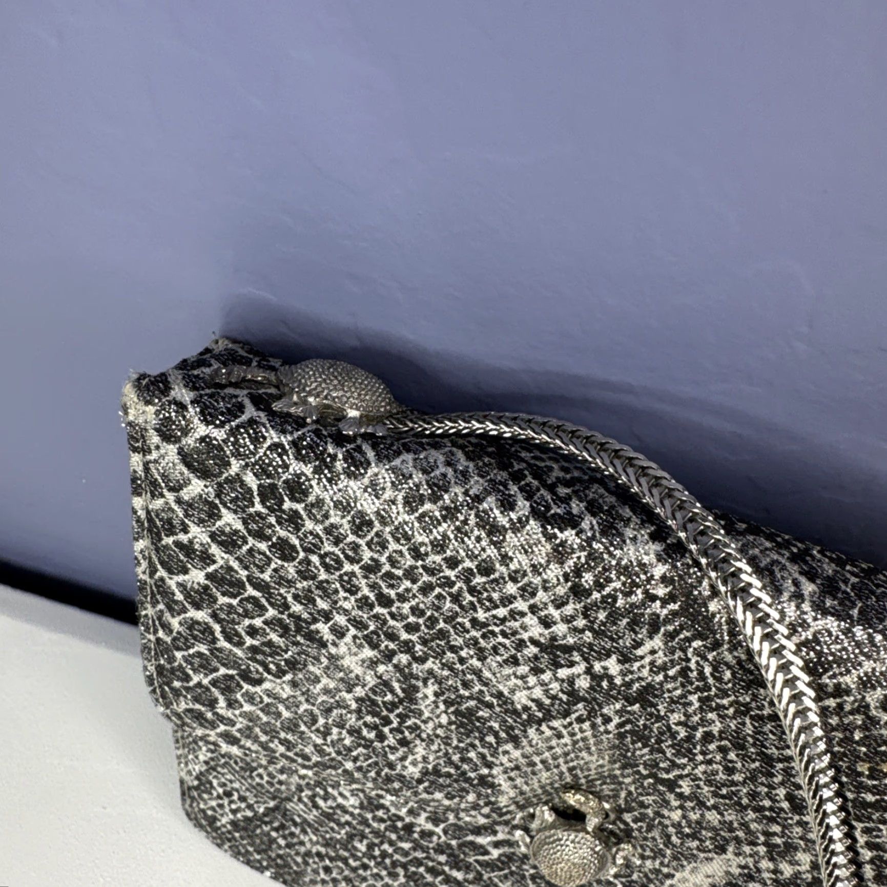 Vintage VINTAGE May Shoe Co Charleston WV Clutch Purse Bag Silver Snakeskin Purse Snakeskin Size ONE SIZE - 2 Thumbnail