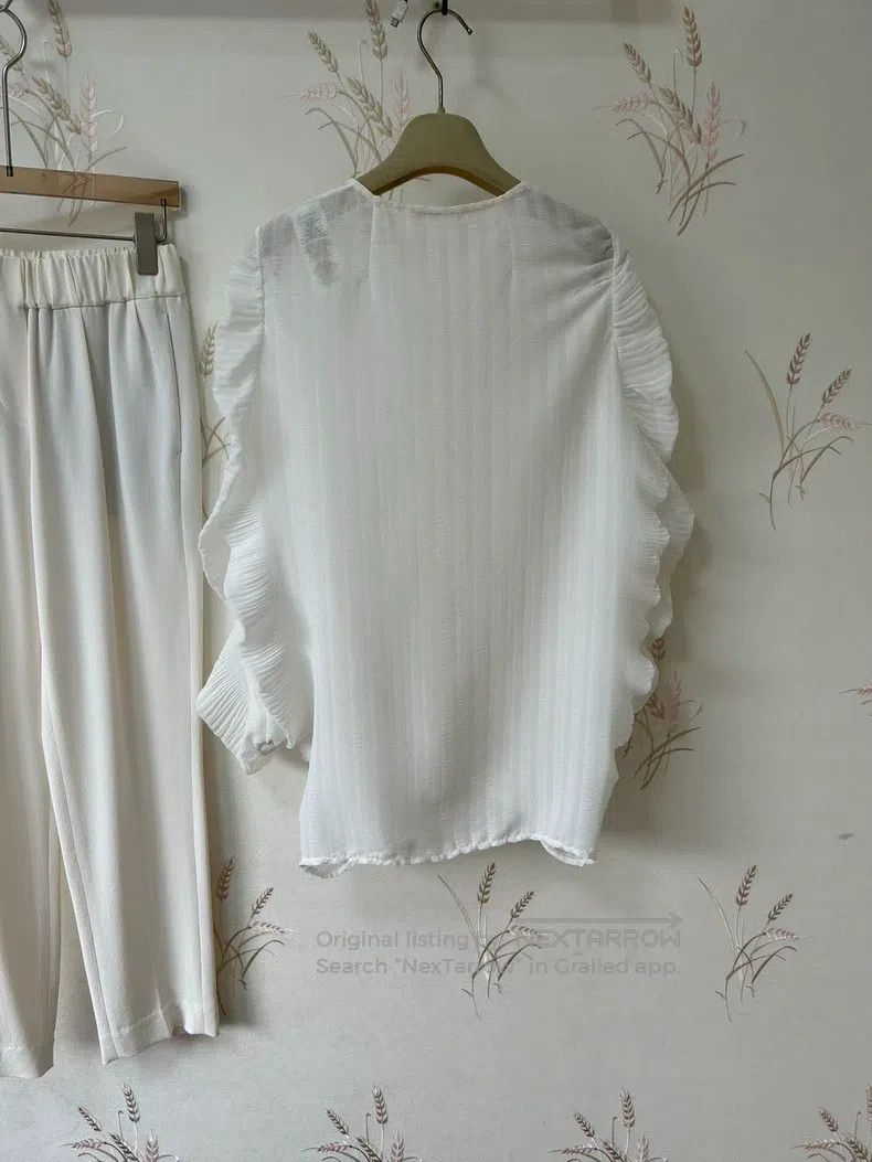 The Row The Row Creamy White Pleated Long Sleeve Top Size XS / US 0-2 / IT 36-38 - 3 Thumbnail