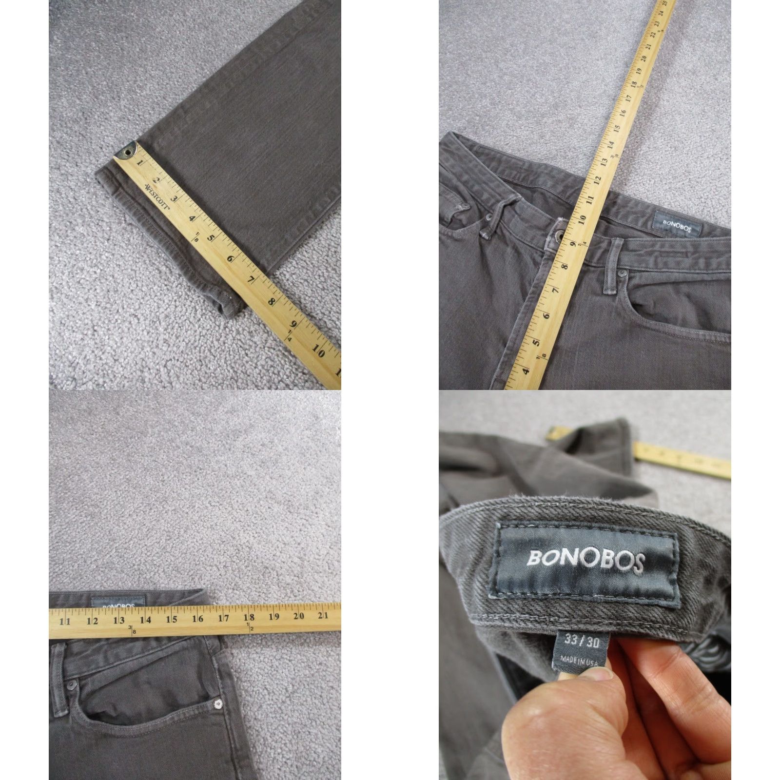 Bonobos Bonobos Travel Jeans Mens 33 Gray Denim Straight Fit 33X29 Size US 33 - 8 Thumbnail
