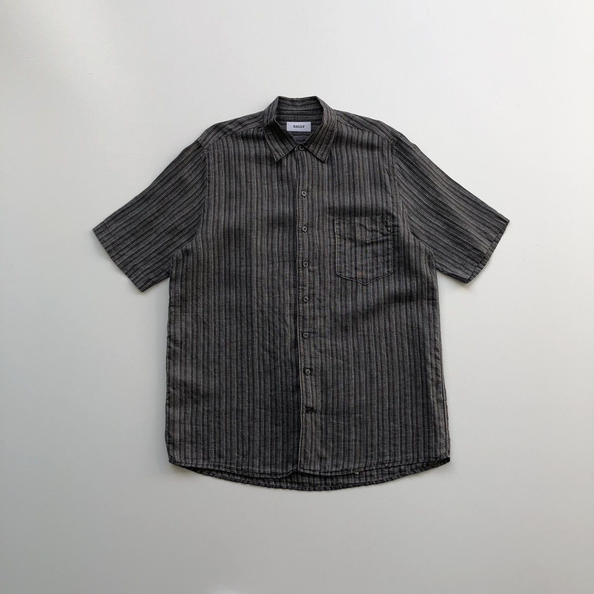 Bally × Vintage Bally Vintage Linen Button Ups Striped Shirt Grey Size US L / EU 52-54 / 3 - 1 Thumbnail