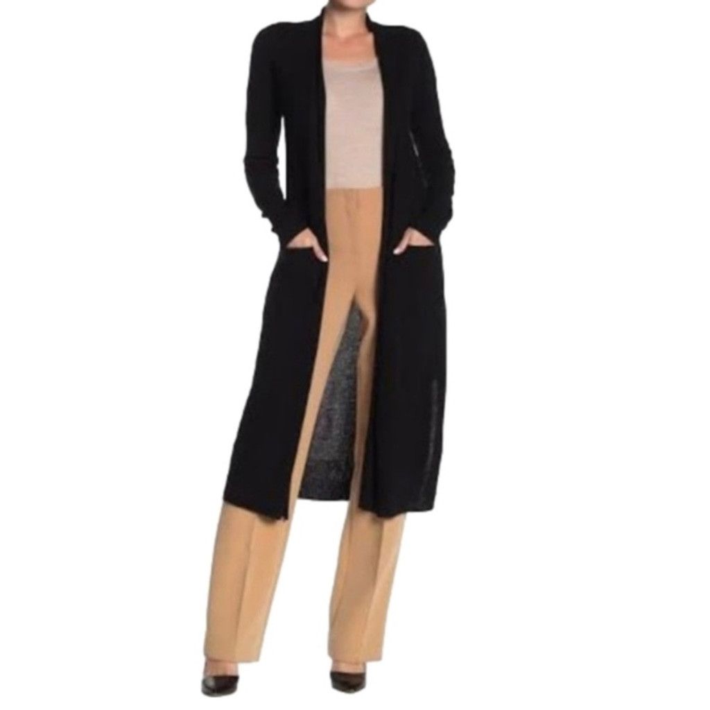 Other TAHARI Pure Luxe 2-ply Long Knit Duster Black Cardigan sz S Size XS / US 0-2 / IT 36-38 - 1 Thumbnail