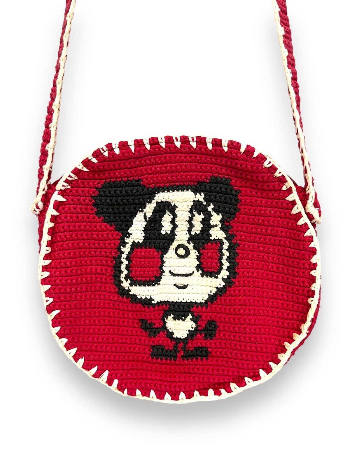 Hysteric Glamour x Vintage Merry Super Lovers Japan Crochet Knitted Round Sling Bag in Red, Men's