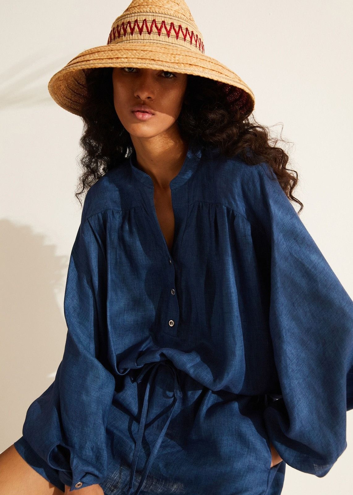Loro Piana o1srvl11e0824 Brita Seaside Linen Mini Dress in Blue Size S / US 4 / IT 40 - 4 Thumbnail