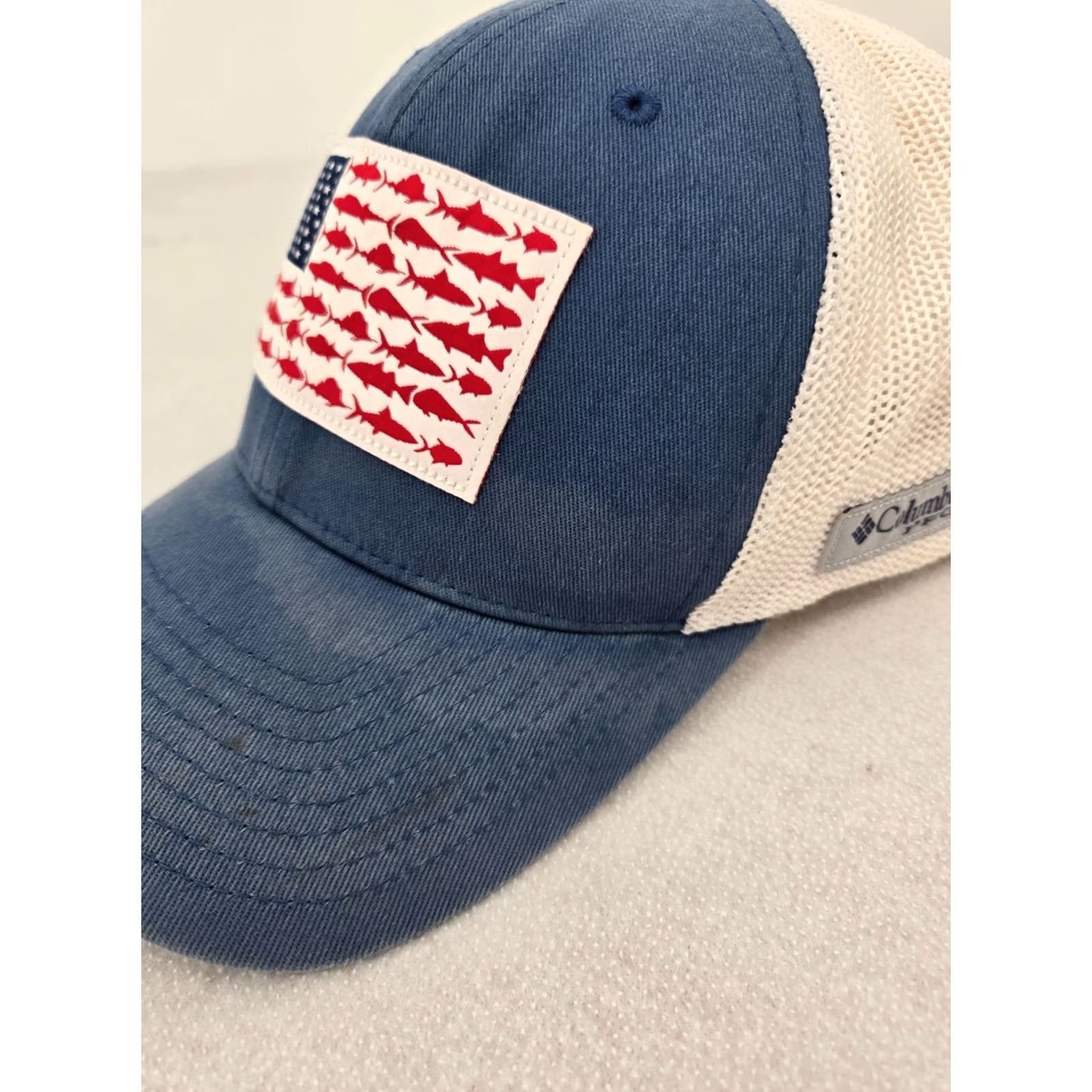 Vintage Columbia Hat Cap L/XL Blue Red Fitted Flexfit PFG Fishing USA Flag Outdoors Mens Size ONE SIZE - 5 Thumbnail