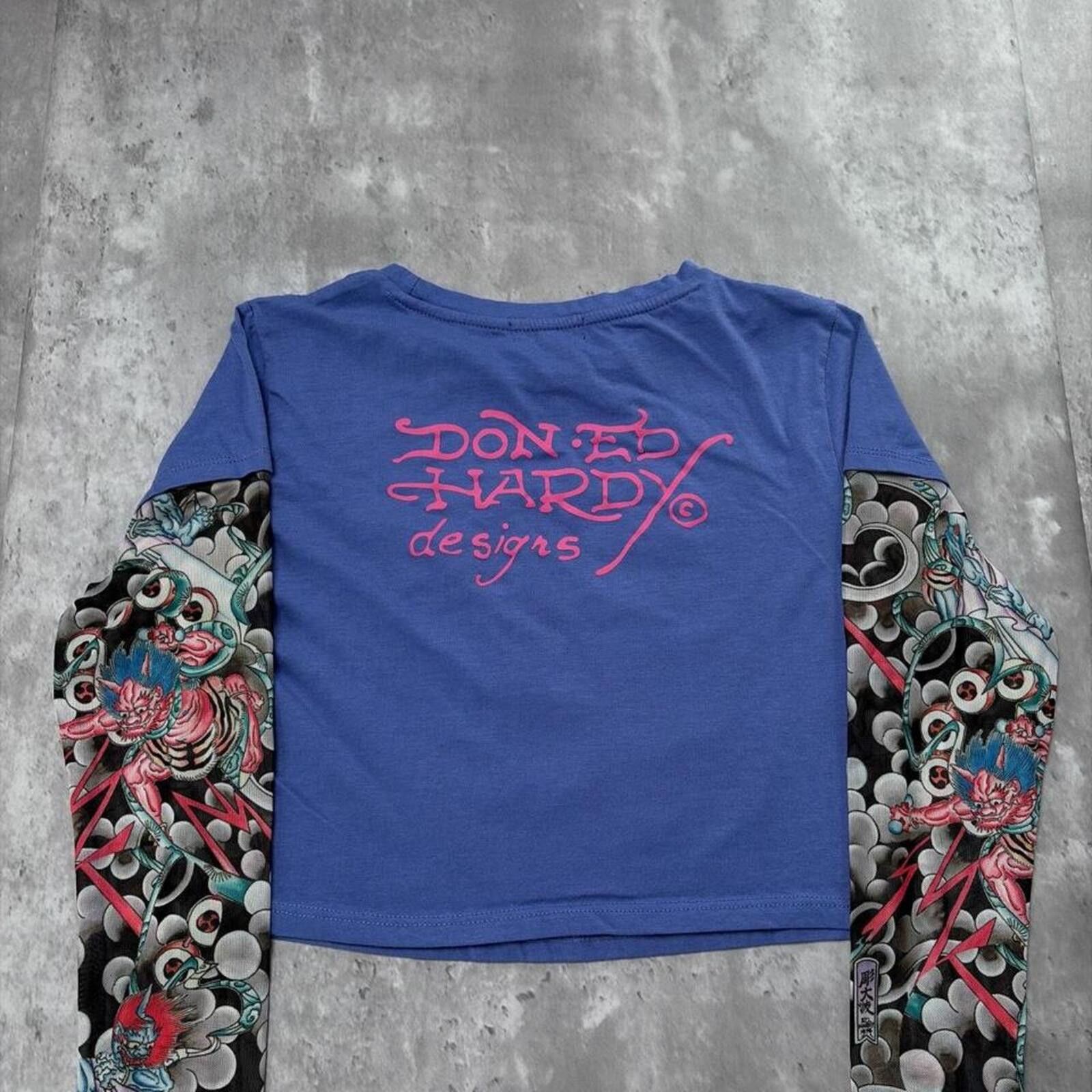 Ed Hardy Y2K Ed Hardy Grunge Gothic Long Sleeve Cropped T-Shirt Size M / US 6-8 / IT 42-44 - 7 Thumbnail