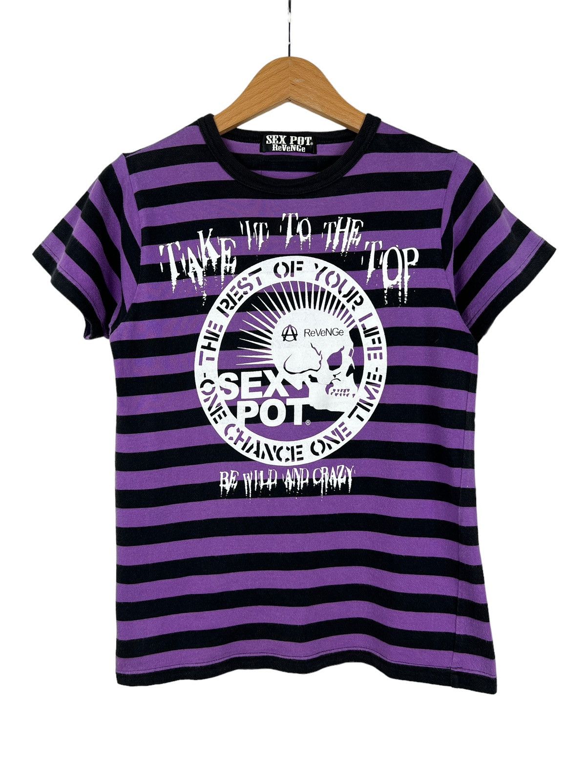 image of Hippie Sex x Seditionaries Sex Pot Revenge Stripes Tshirt in Black/Purple, Men's (Size XS)