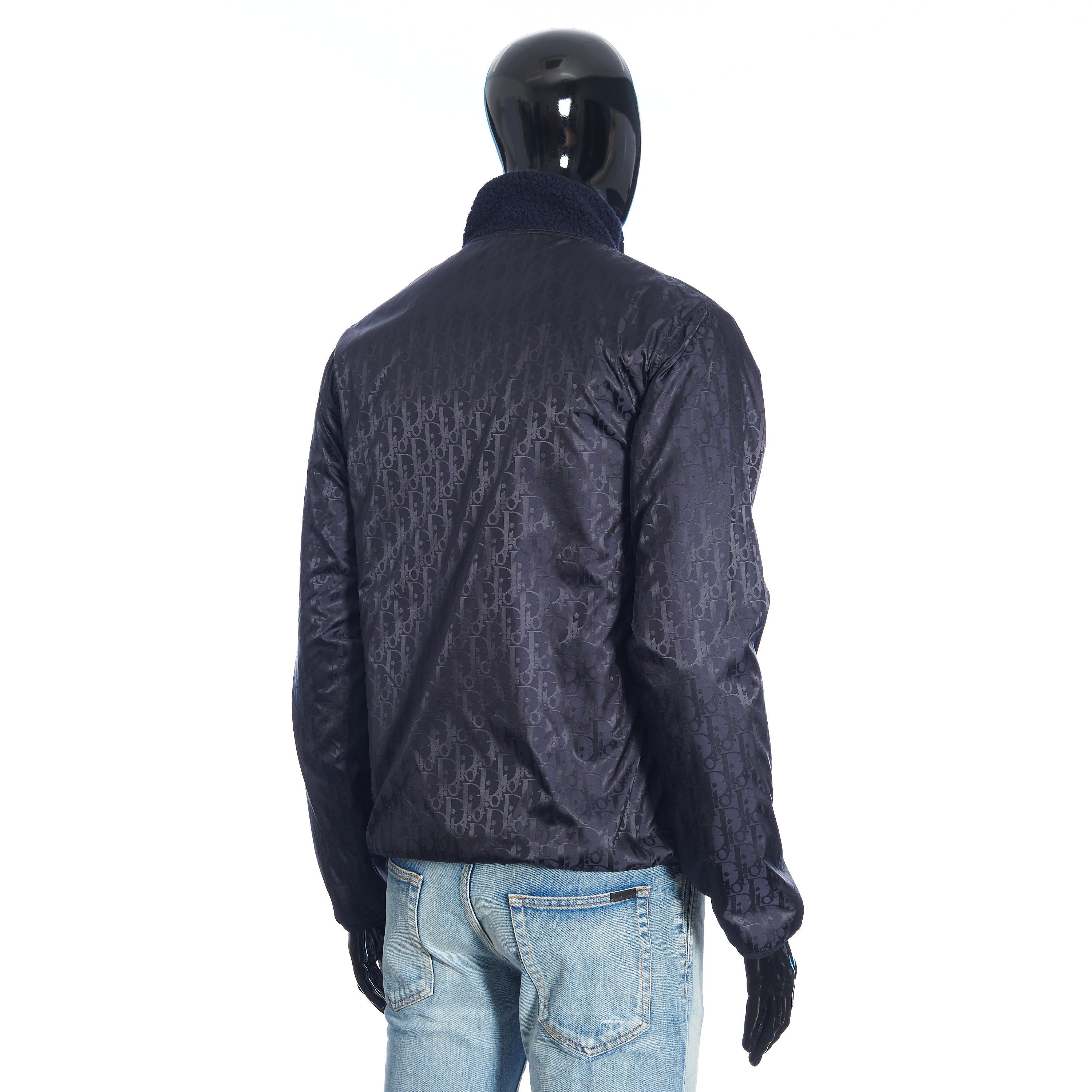 Reversible Dior Oblique Blouson In Navy Blue Wool Fleece