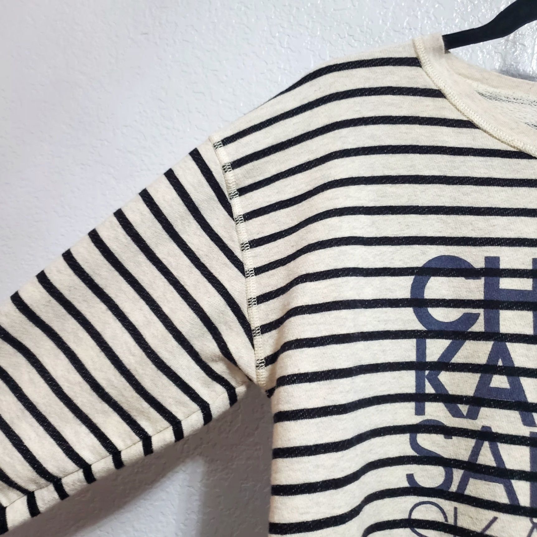 J.Crew J Crew Sweatshirt Women Large Beige Black Striped Cheers Graphic Print Nautical Size L / US 10 / IT 46 - 6 Thumbnail