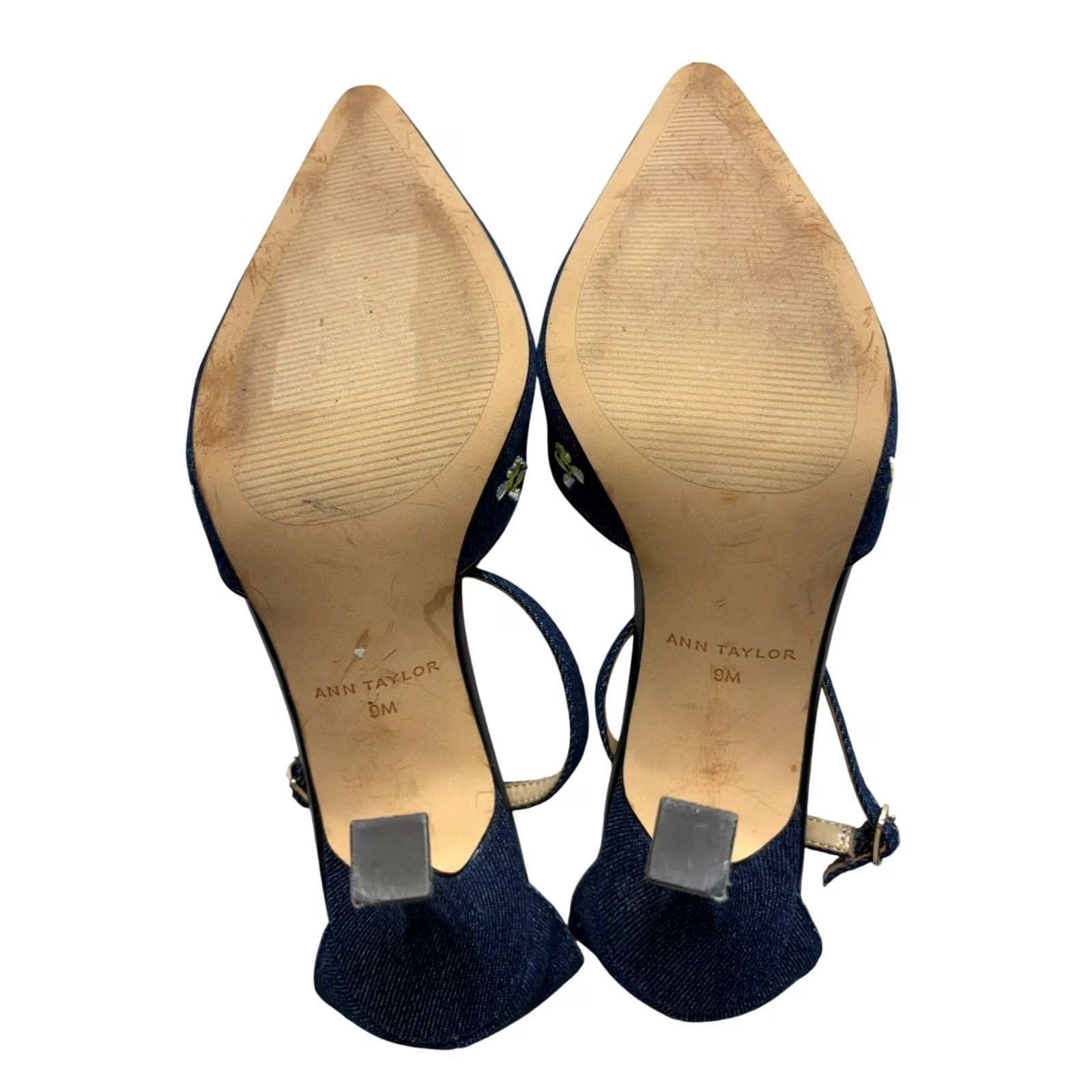 Ann Taylor Ann Taylor Denim Block Heel Floral Embroidered Pumps Womens 9 Blue Block Heel Pump Woman Shoes Size US 9 / IT 39 - 2 Thumbnail