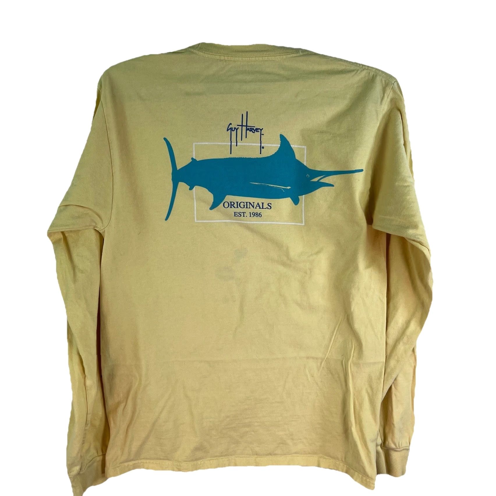 Guy Harvey VINTAGE Guy Harvey Shirt Mens S Yellow Graphic Long Sleeve Crew Neck 38 in Chest Spring Summer Fall Fish Graphic Print Mens Size US S / EU 44-46 / 1 - 2 Thumbnail