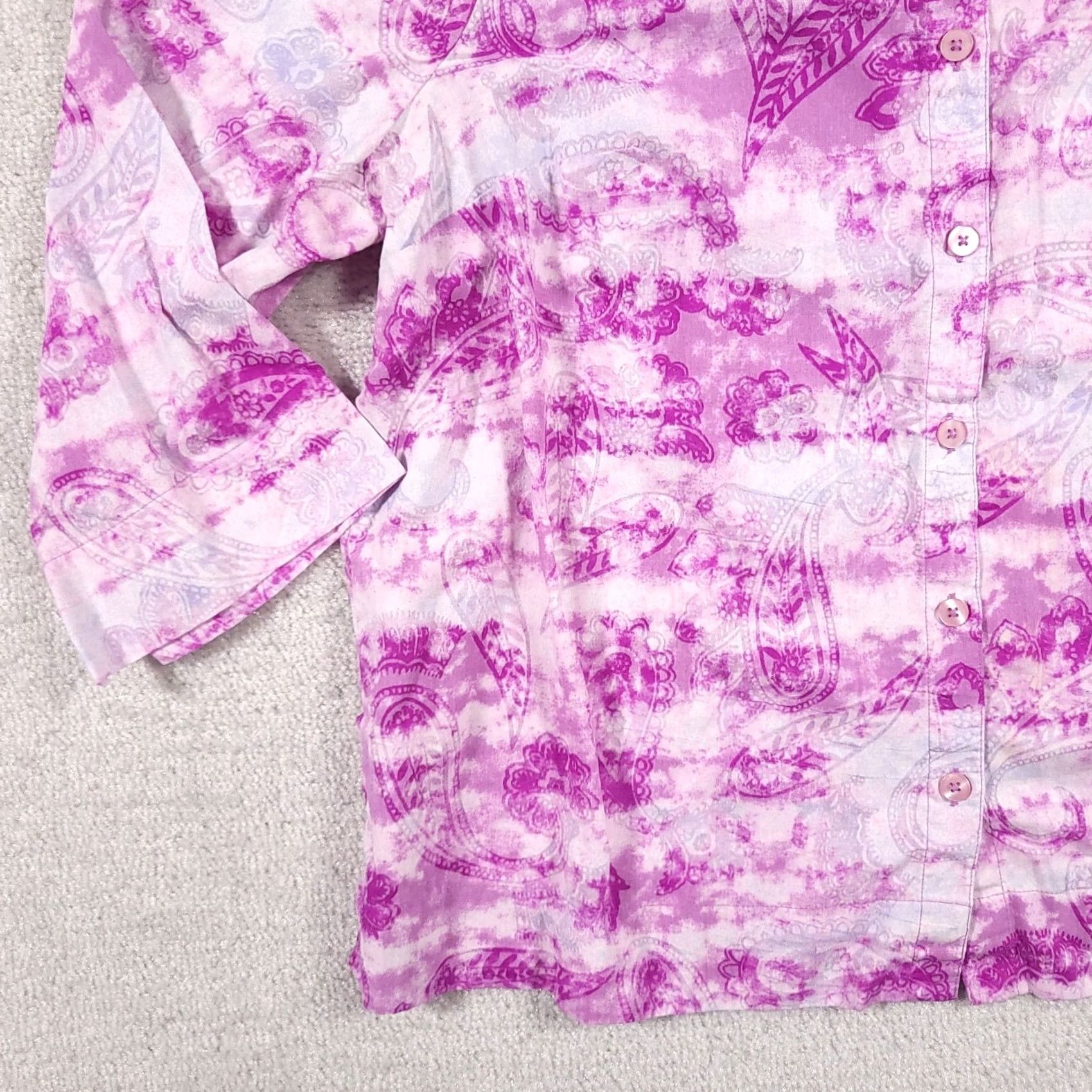Vintage Studio Works Button Up Shirt Women's 1X Plus Purple Paisley Collared 3/4 Sleeve Size XL / US 12-14 / IT 48-50 - 5 Thumbnail